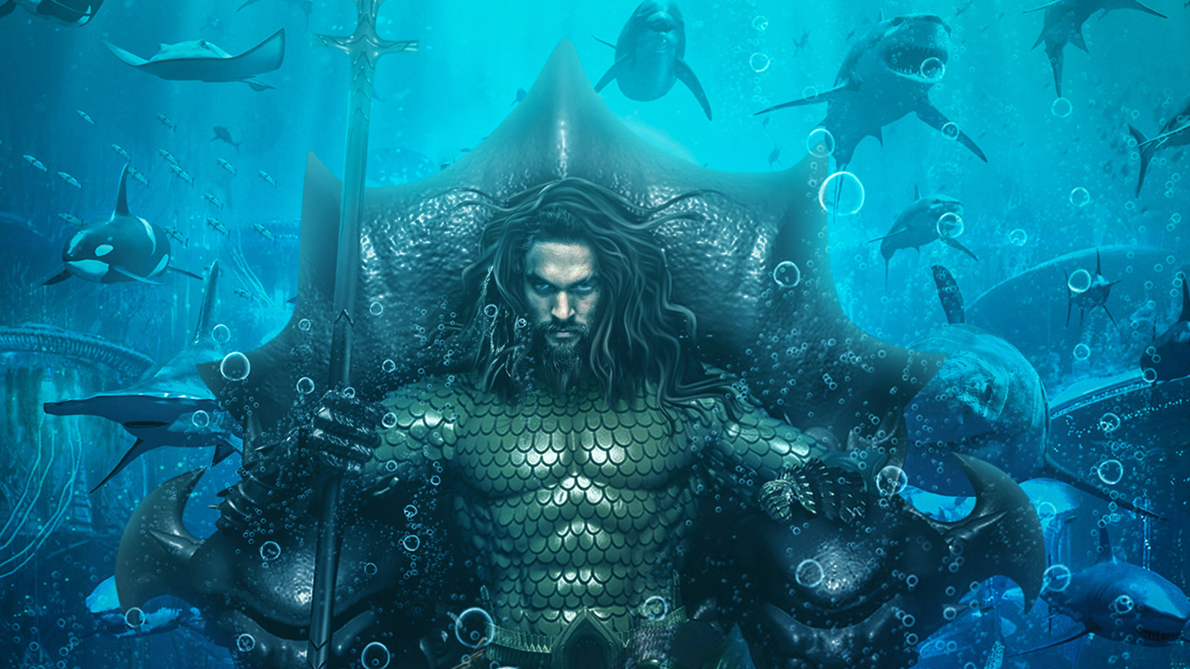 Aquaman, under the sea, trident, 4K Desktop Wallpaper