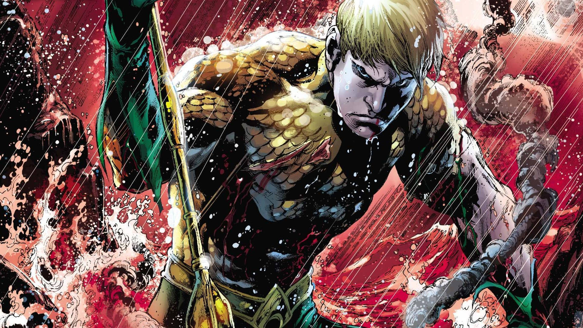 Aquaman, blonde superhero, golden scales, Full HD Desktop Wallpaper