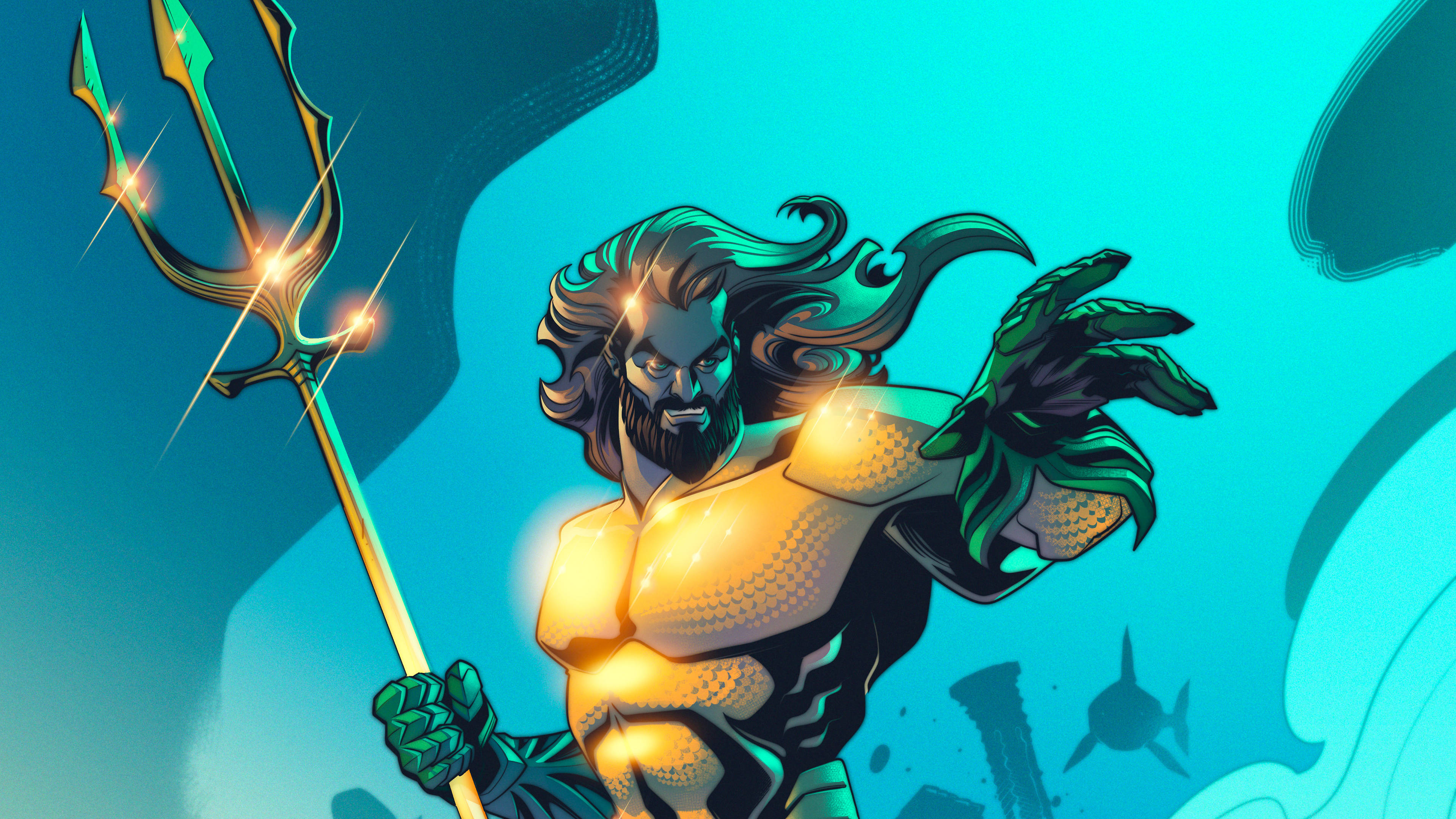 Aquaman, trident, glowing trident, 4K Desktop Wallpaper