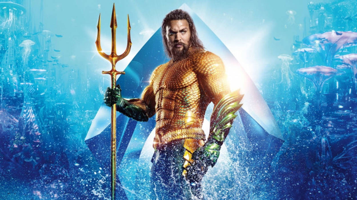 Aquaman, golden trident, glowing blue coral, SD Desktop Wallpaper