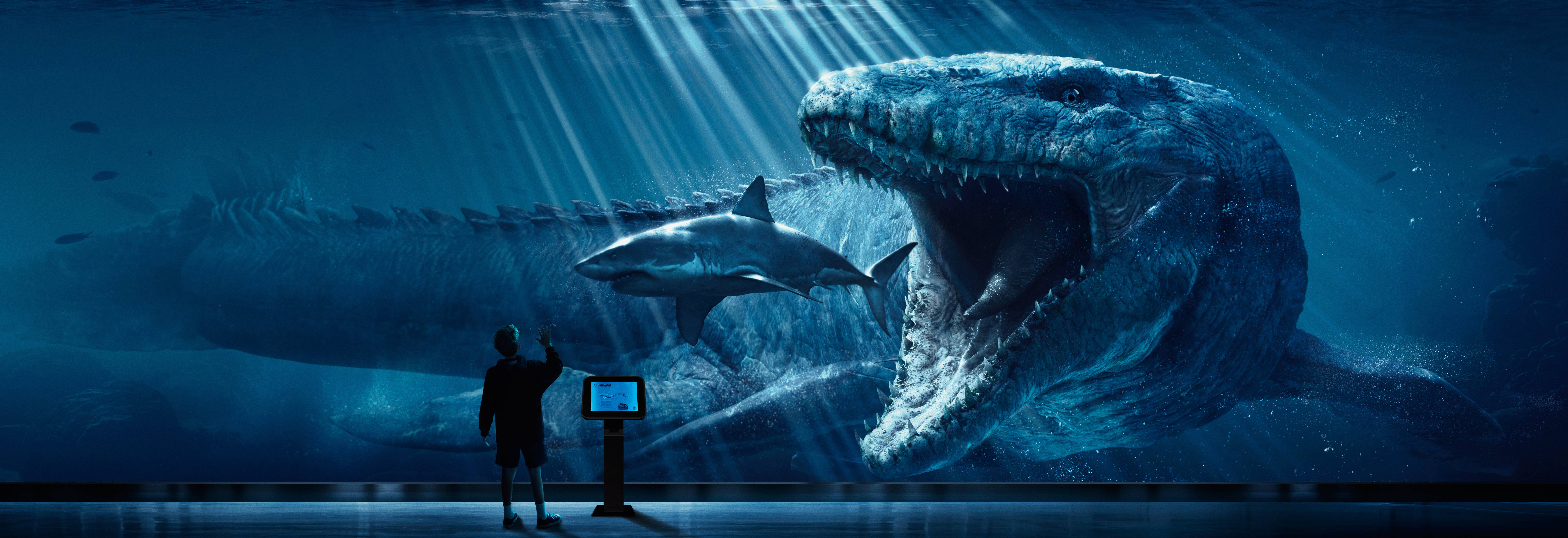 mosasaurus, aquarium, deep blue underwater, 8K Desktop Wallpaper