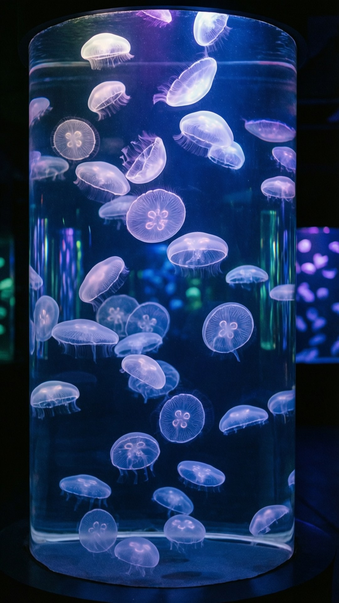 jellyfish lights, cylindrical tank, electric blue, Full HD Phone Wallpaper