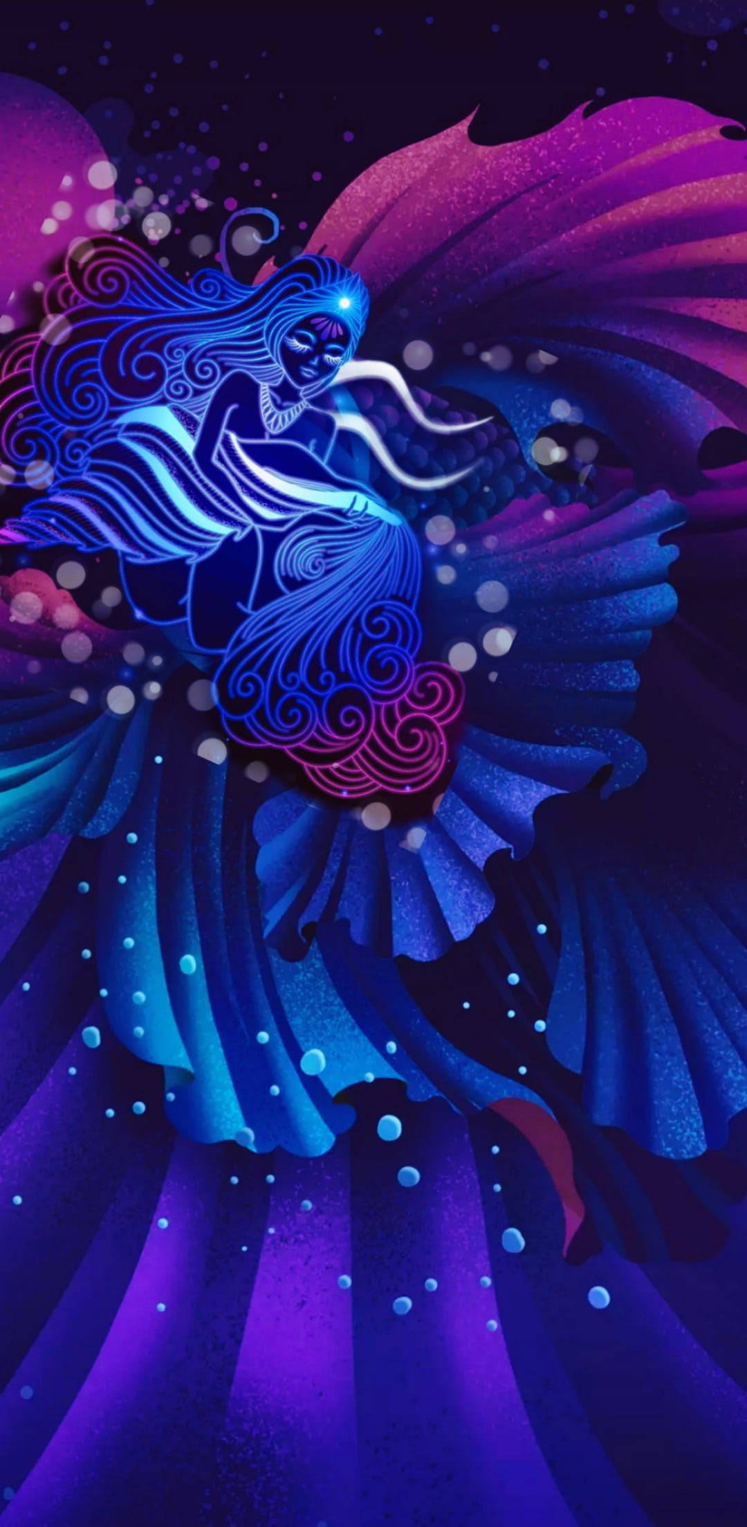 Aquarius, luminous blue and purple, winged figure, Full HD Phone Wallpaper
