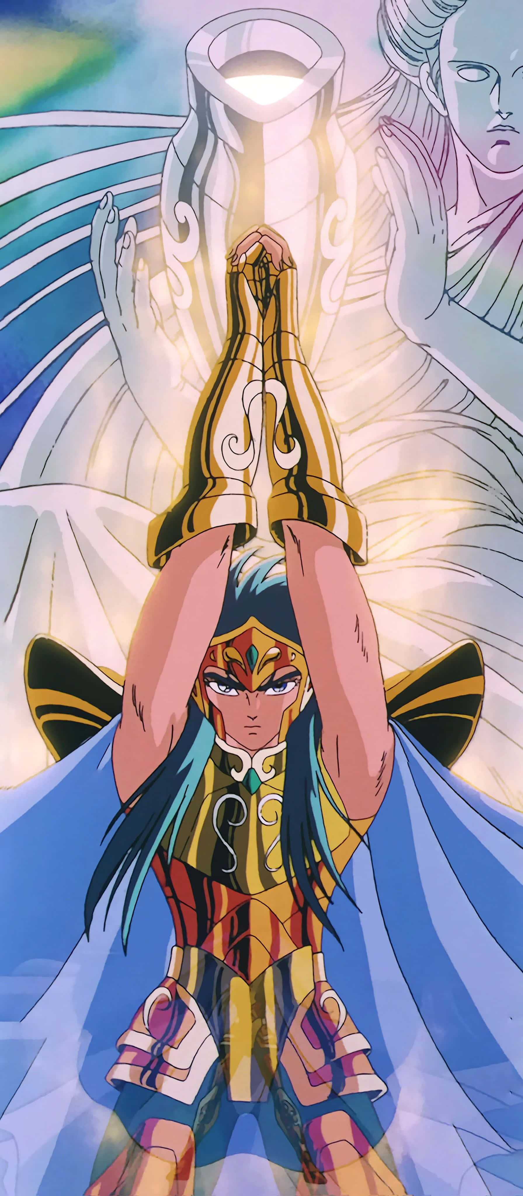 Aquarius Camus, golden armor, glowing sword, 4K Phone Wallpaper