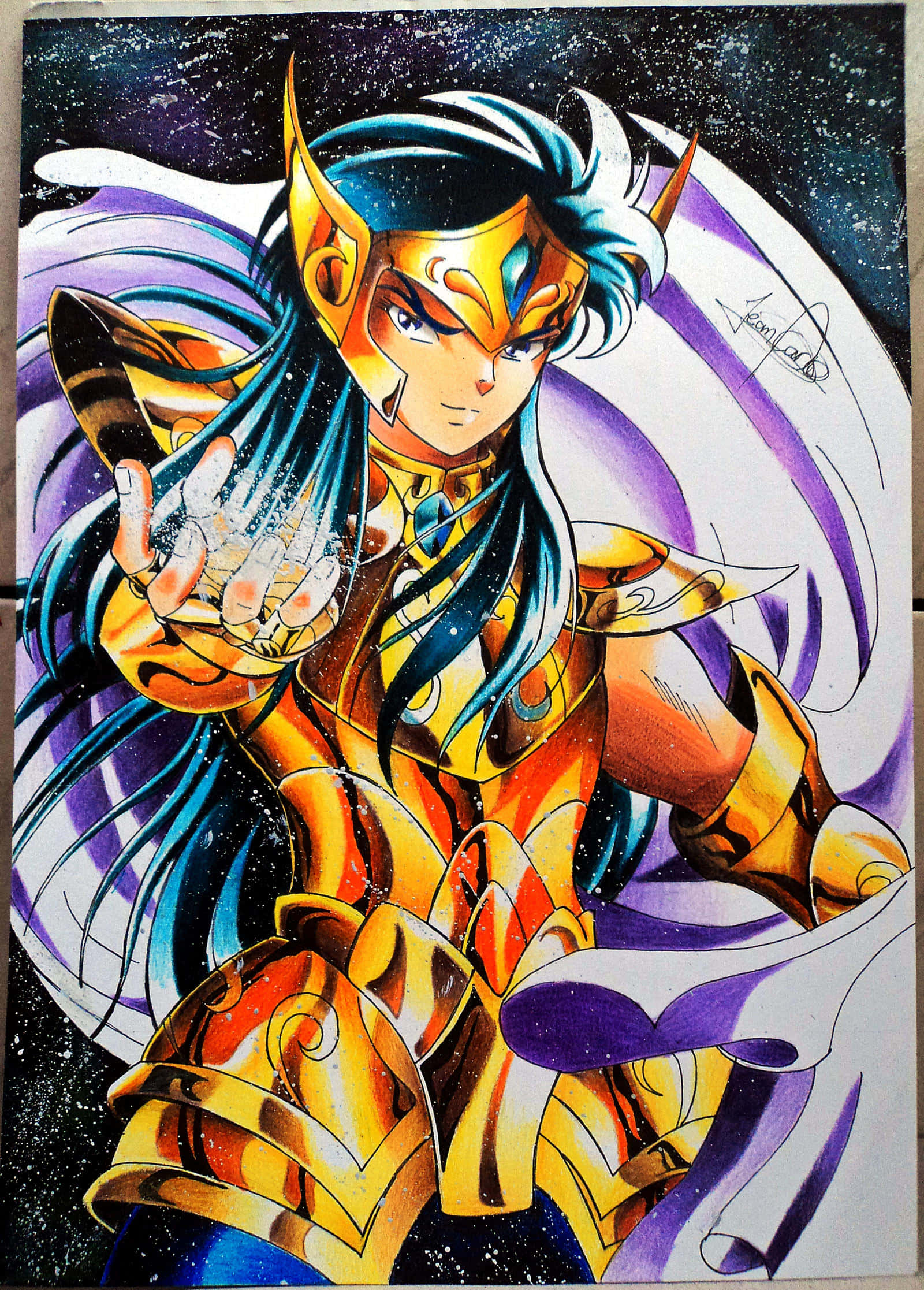 Aquarius Camus, golden armor, blue hair, Full HD Phone Wallpaper