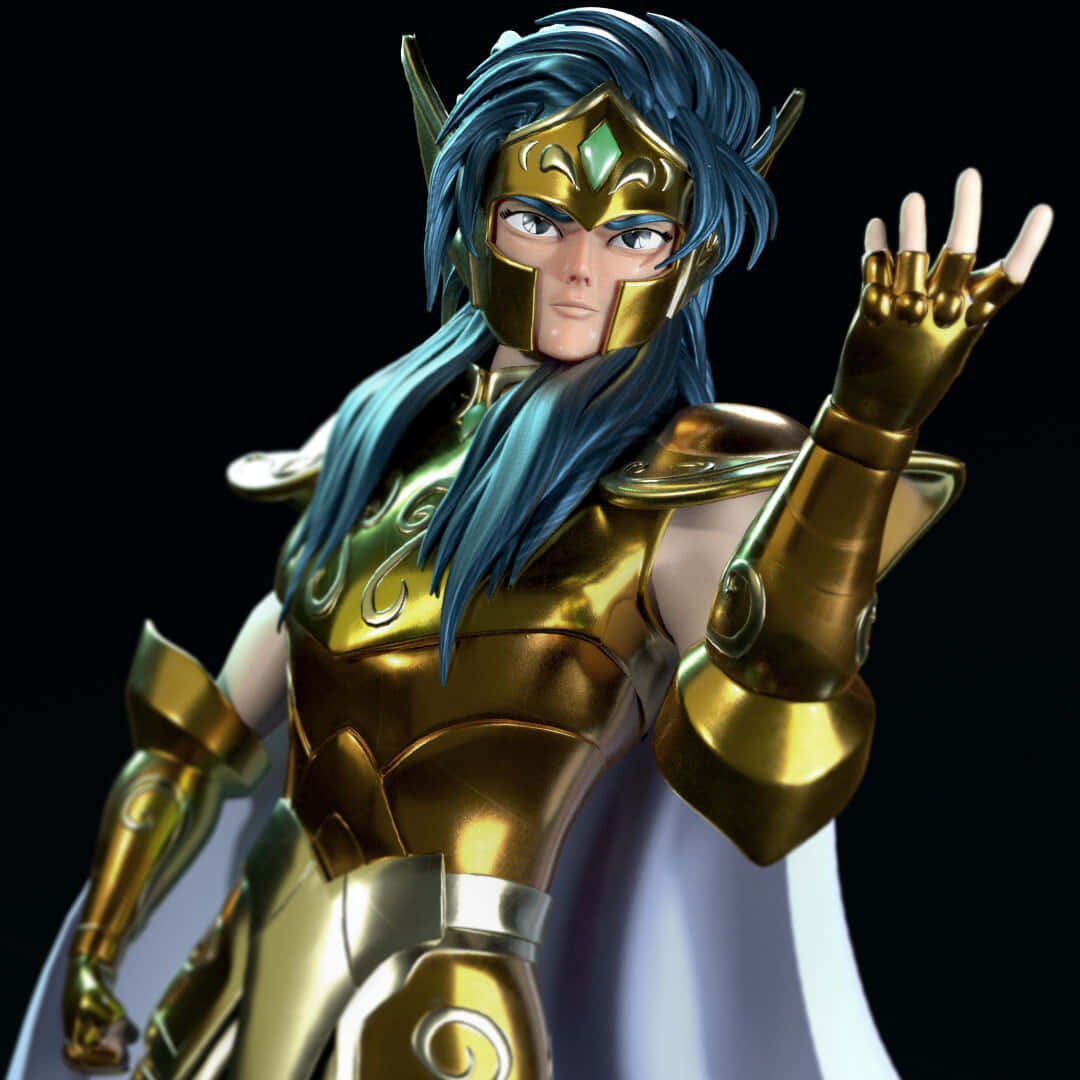 Aquarius Camus, golden armor, blue-haired warrior, SD Desktop Wallpaper