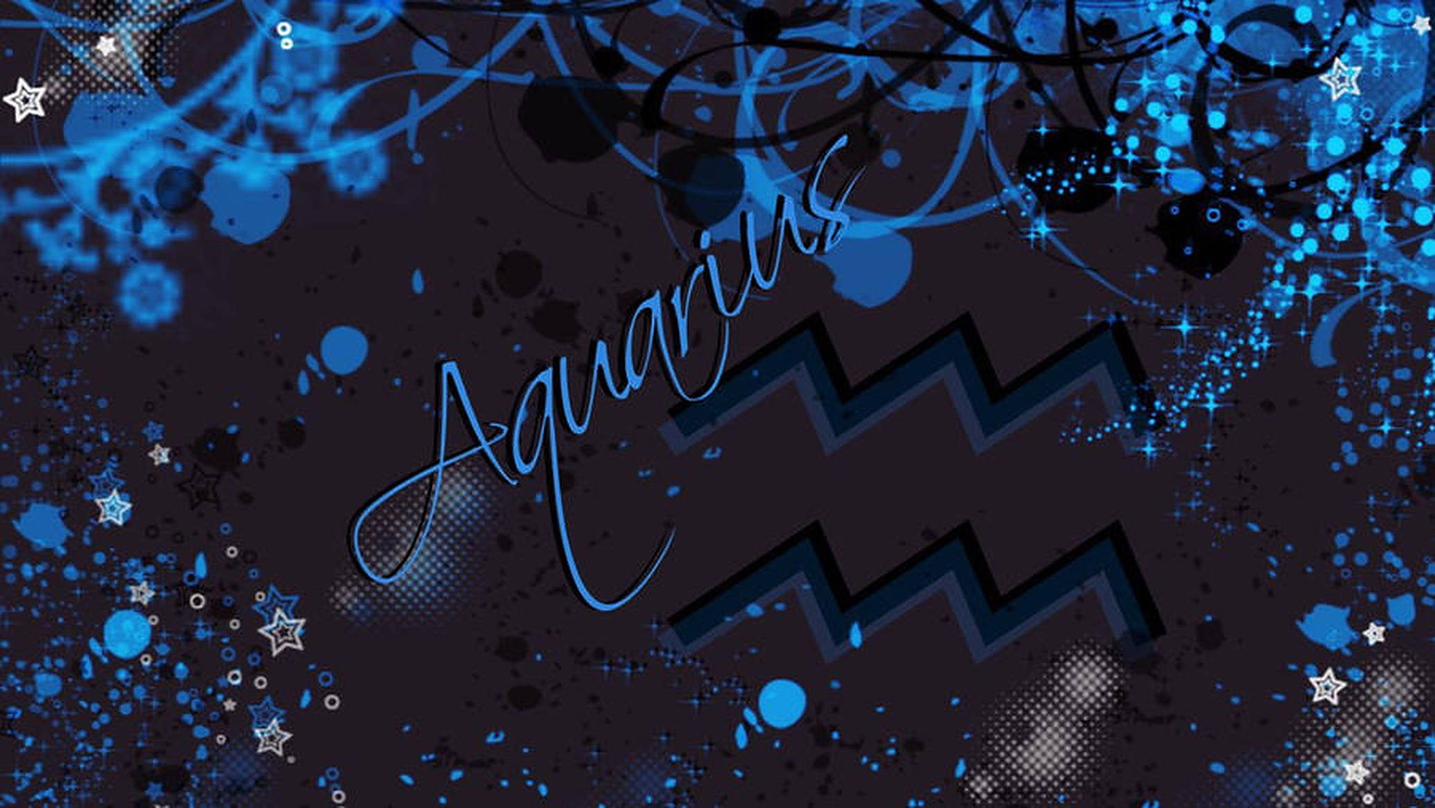 Aquarius Zodiac, blue, black, Full HD Desktop Wallpaper
