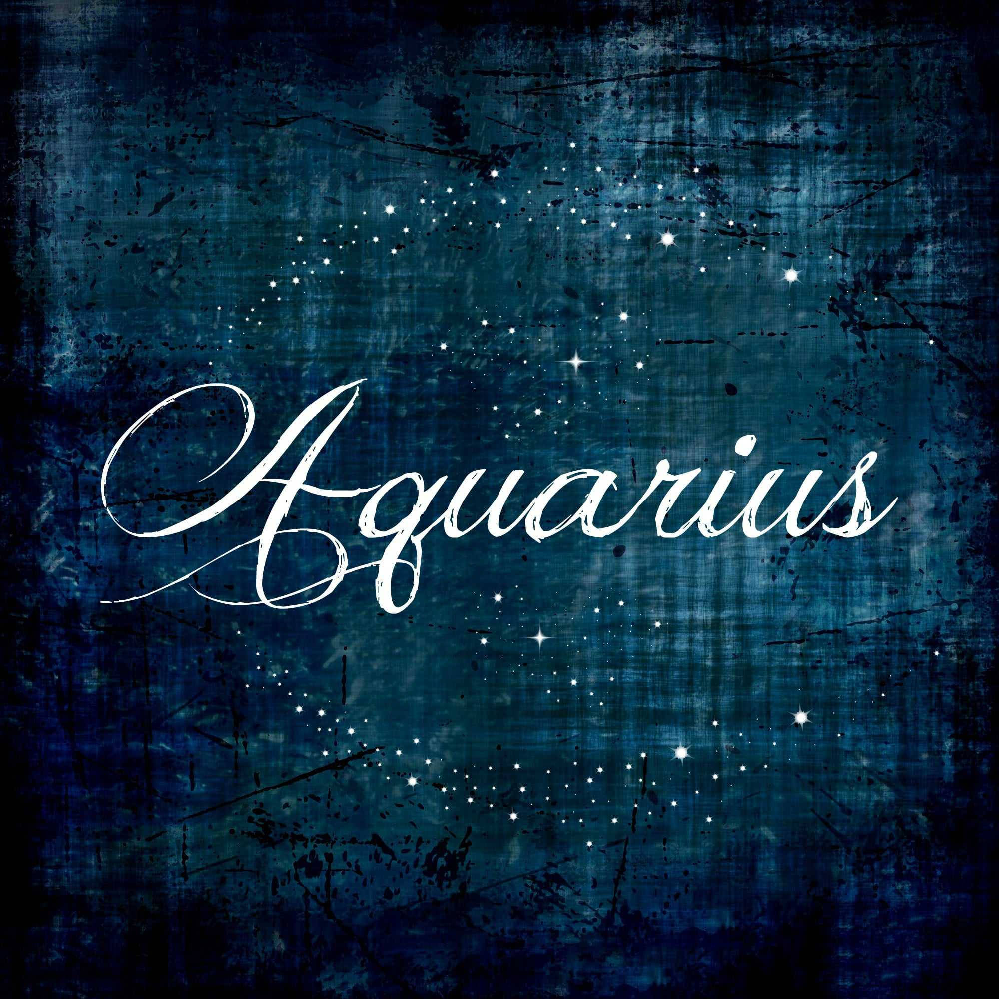 Aquarius Zodiac, blue gradient, white script, Full HD Desktop Wallpaper
