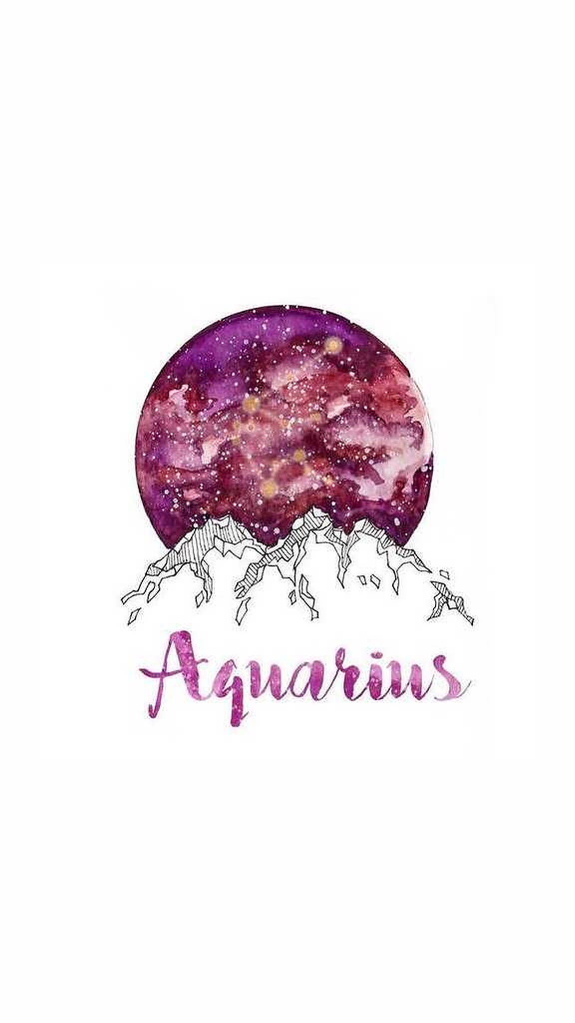 Aquarius Zodiac, magenta, watercolor galaxy, Full HD Phone Wallpaper