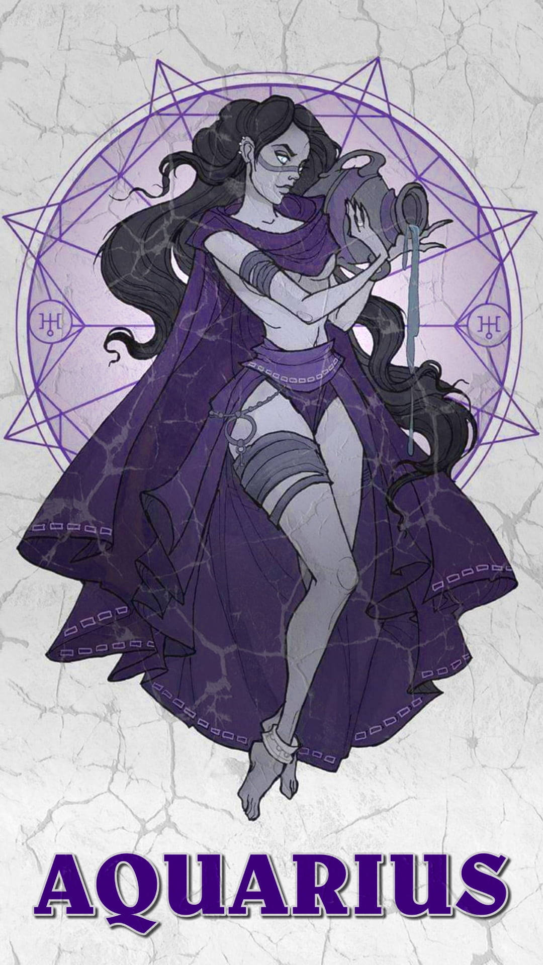 Purple Aquarius, glowing star-shaped sigil, cracked parchment background, Full HD Phone Wallpaper