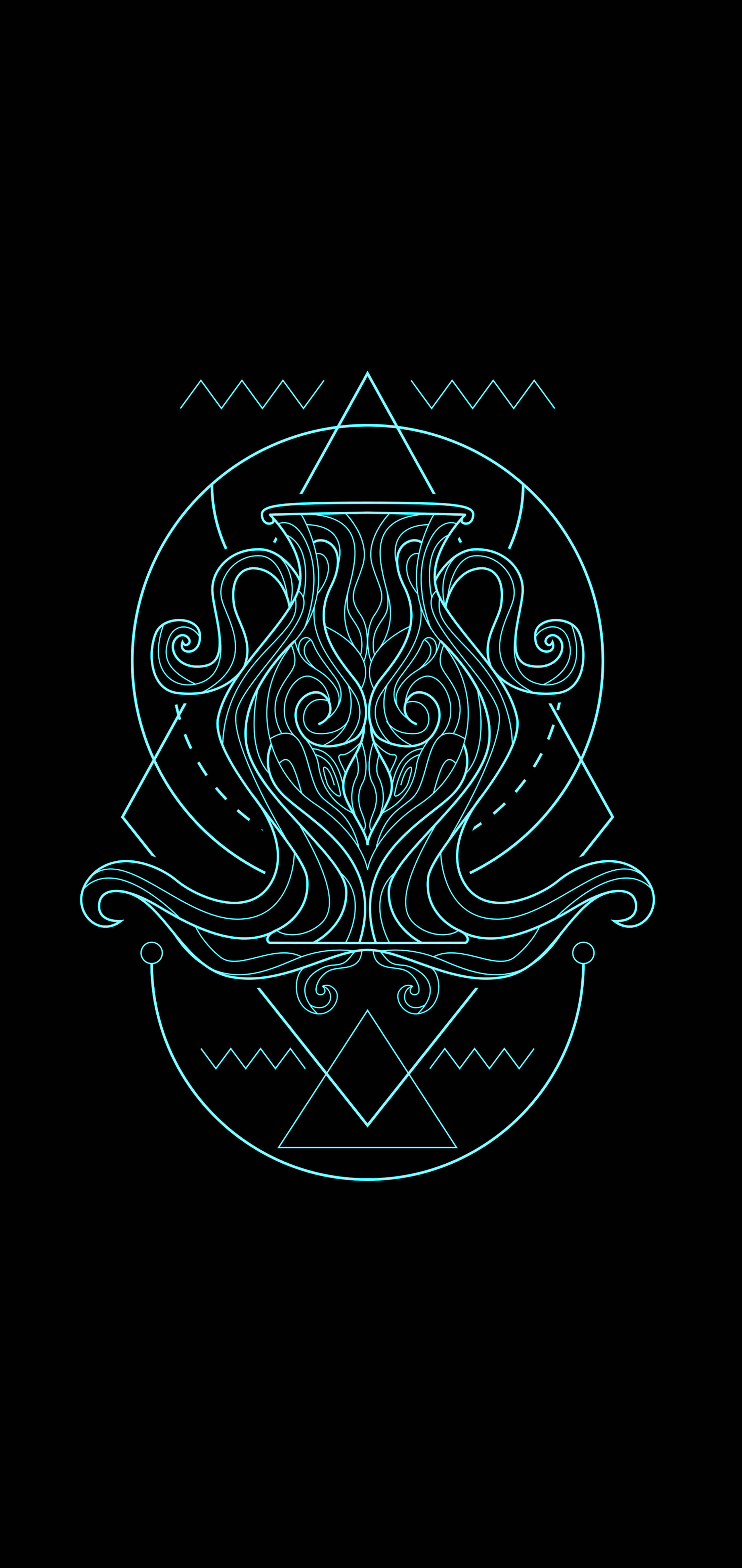 Aquarius, glowing cyan, line-art, 5K Phone Wallpaper