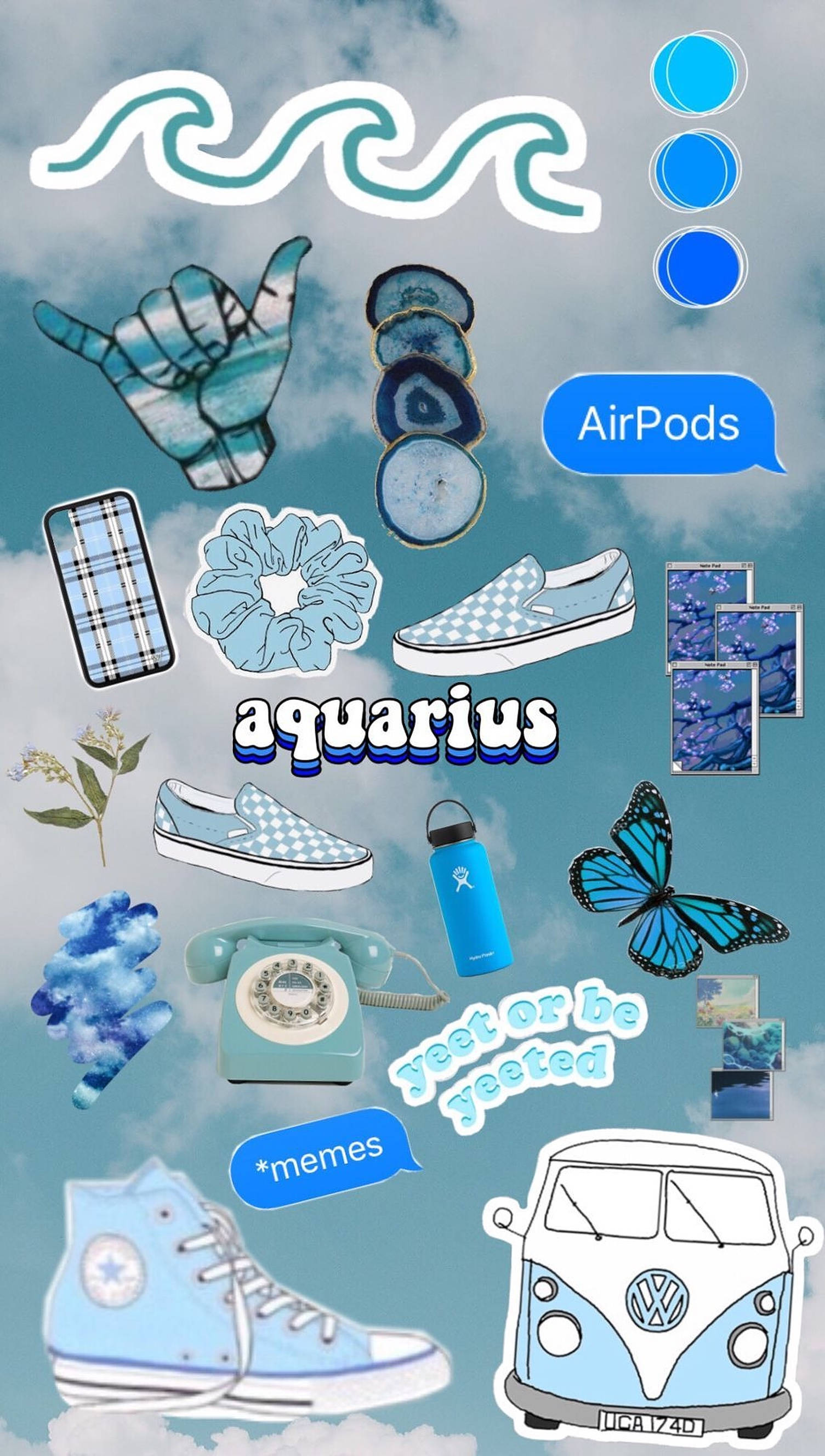 Aquarius, zodiac, blue aesthetic, 2K Phone Wallpaper