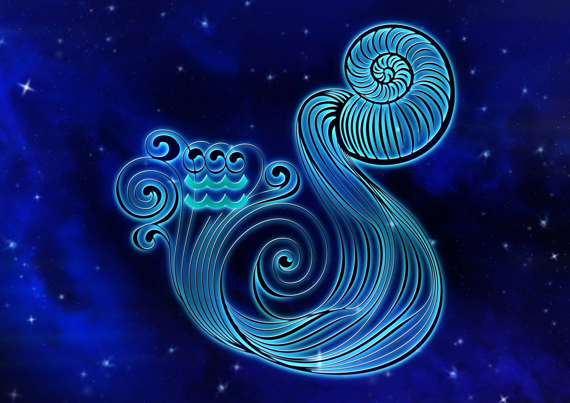 Aquarius, glowing blue spiral constellation, starry cosmic night sky, Full HD Desktop Wallpaper