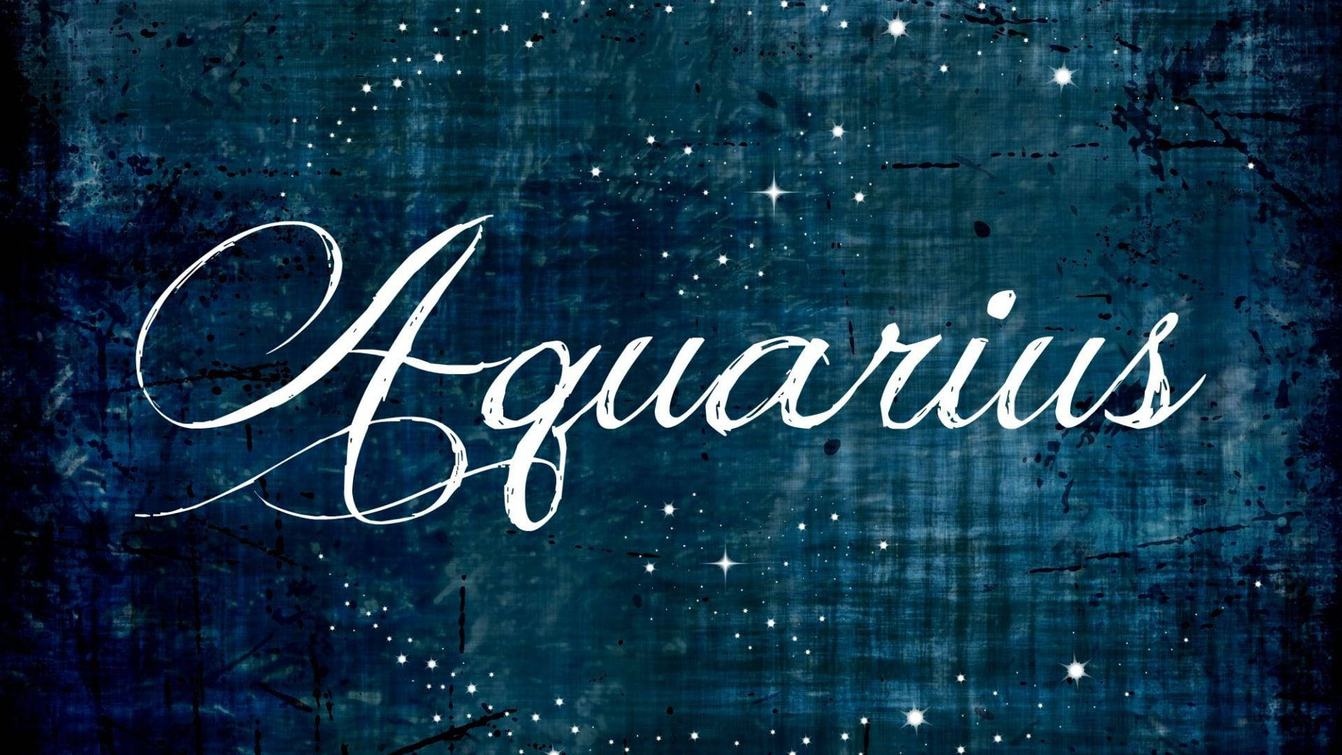 Aquarius, white script, dark blue starry background, Full HD Desktop Wallpaper