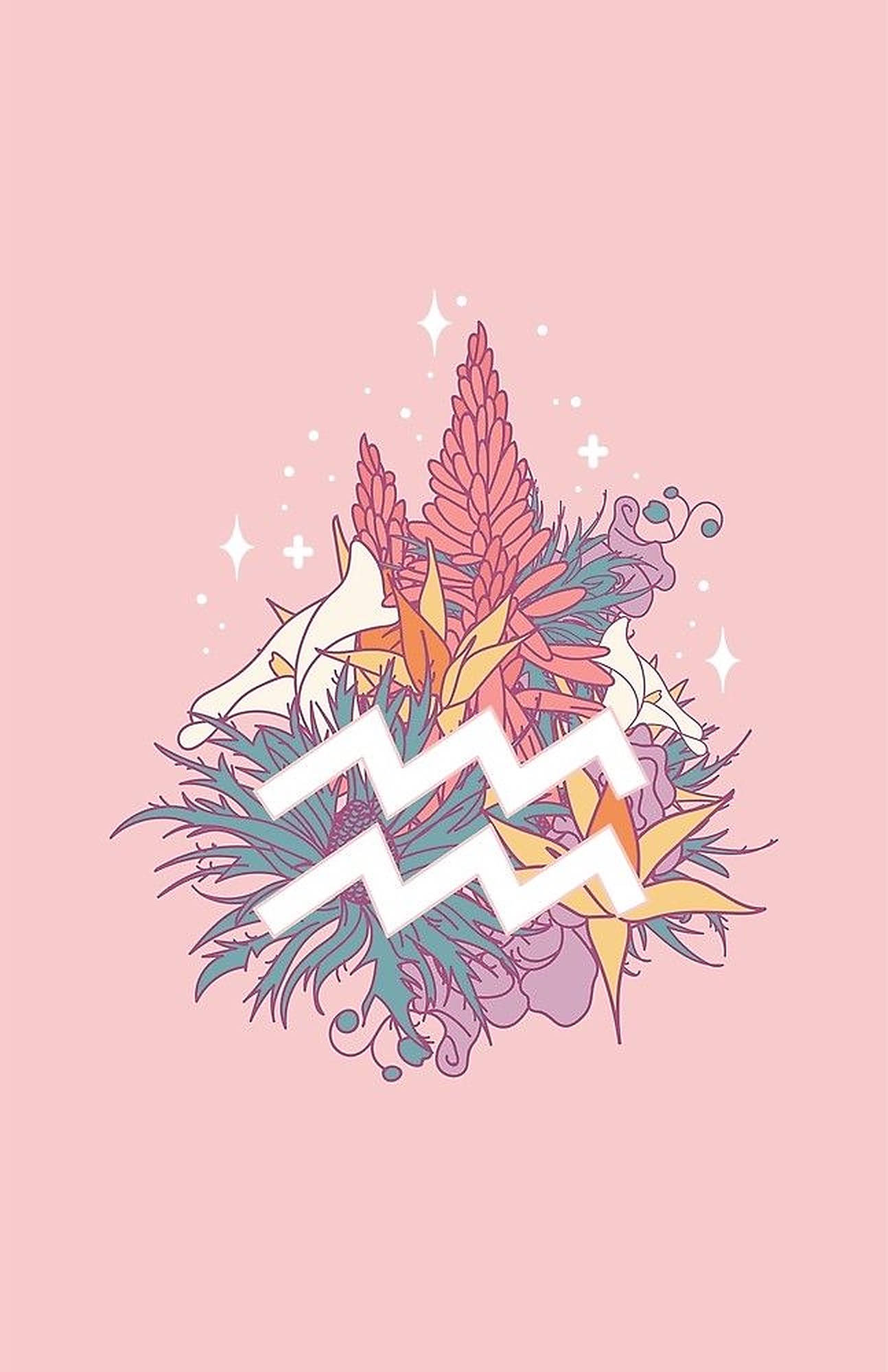 Pink Aquarius, zodiac water sign symbol, vibrant floral arrangement, Full HD Phone Wallpaper