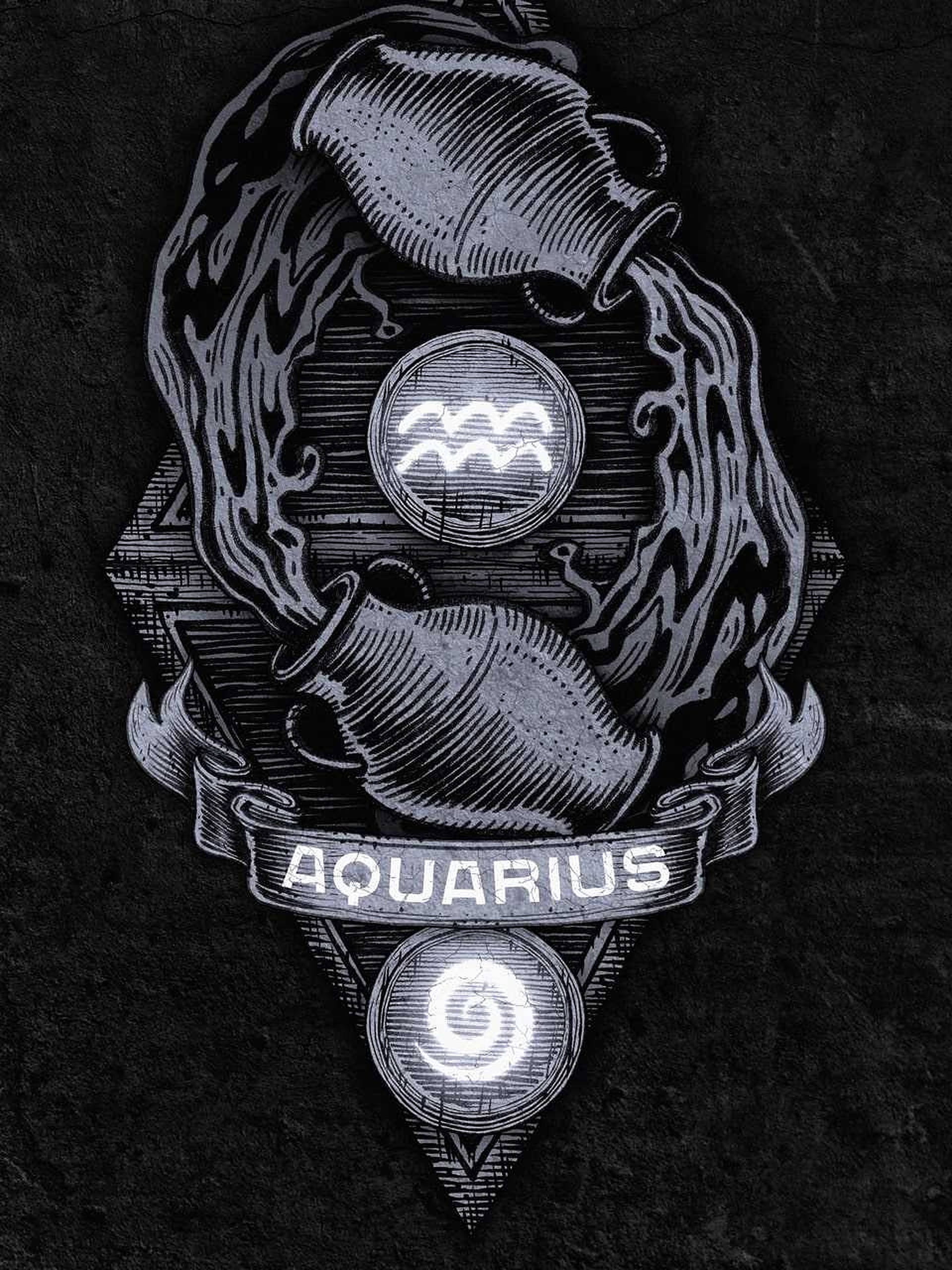 Aquarius, monochrome engraved, flowing water, 2K Phone Wallpaper