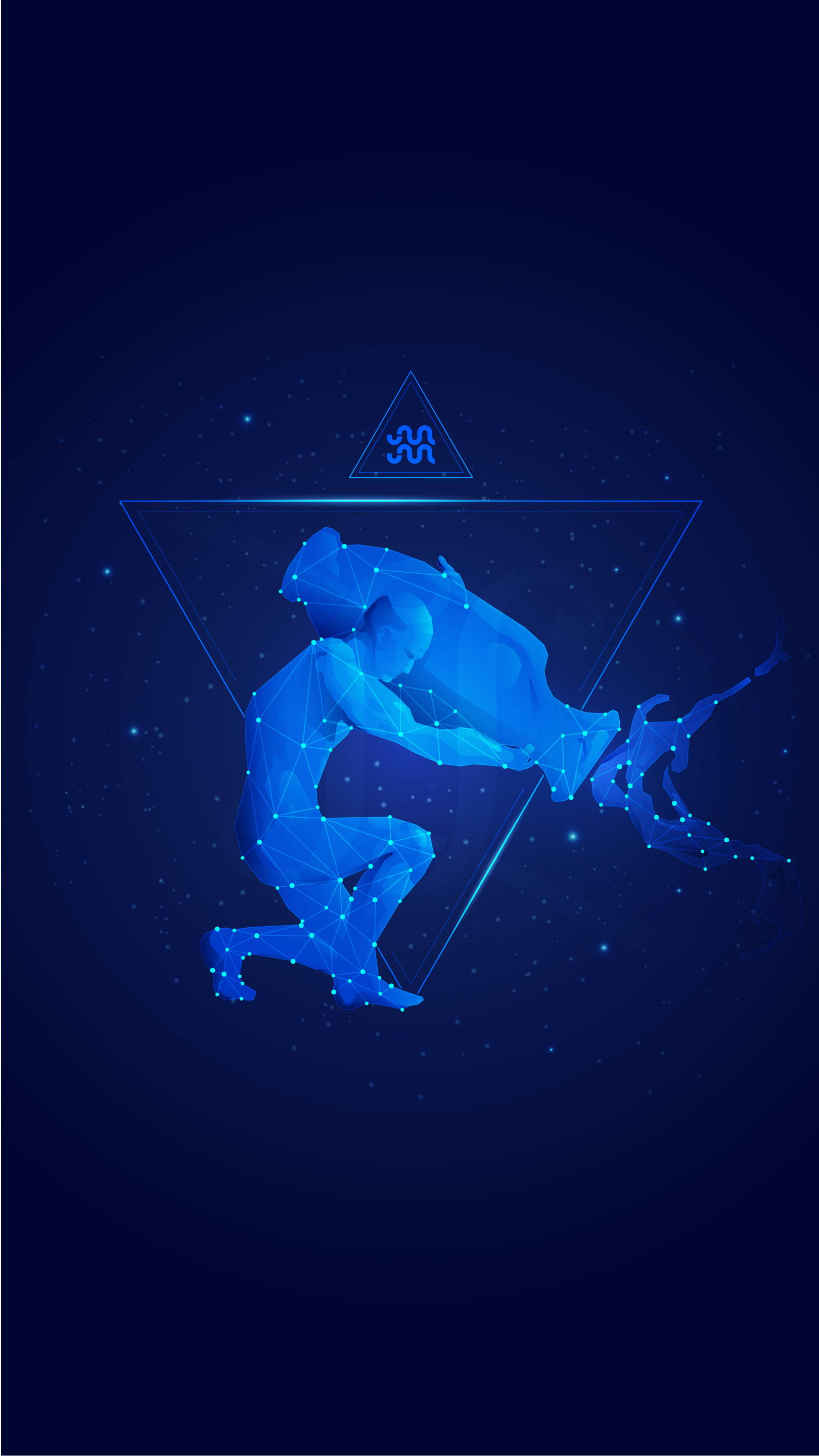 Aquarius, glowing blue, geometric constellation figure, 2K Phone Wallpaper