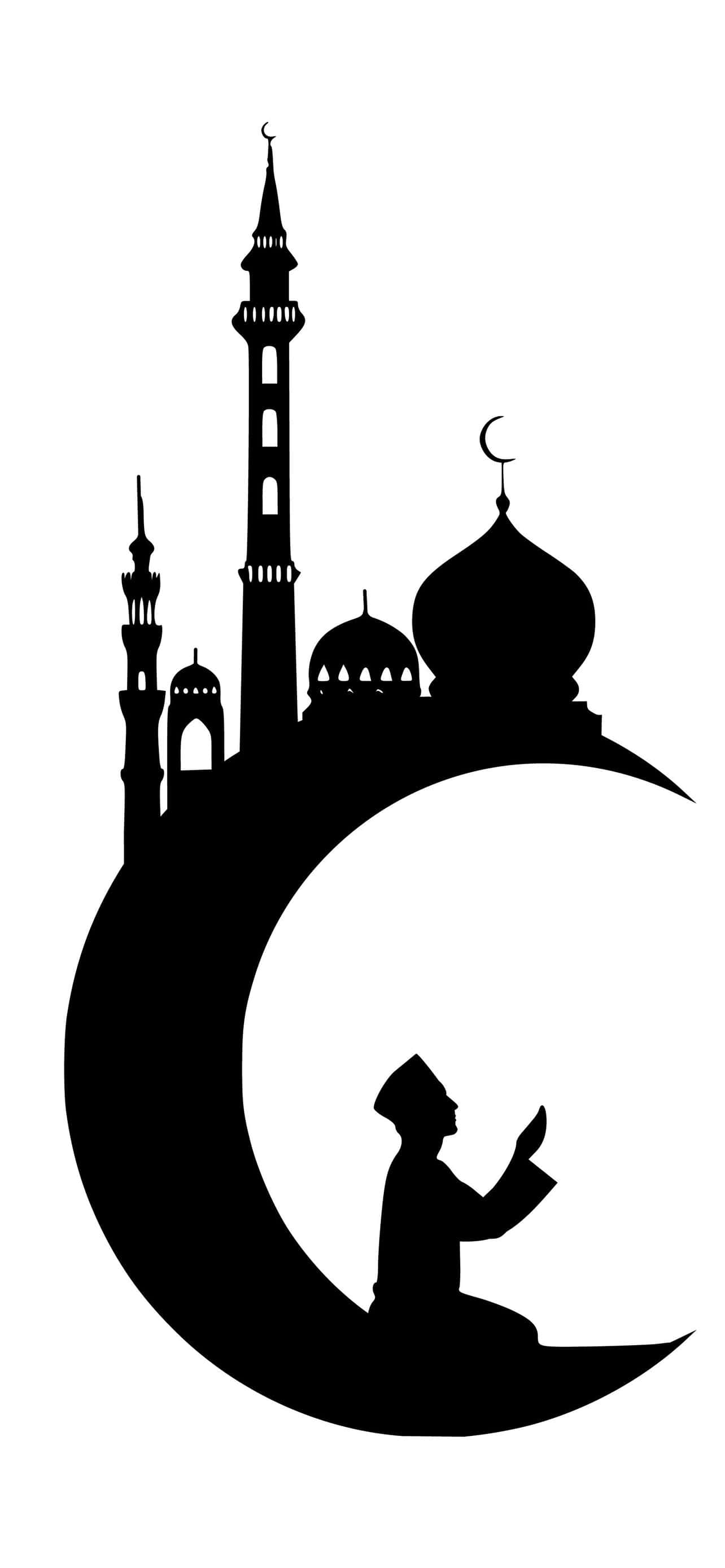silhouette, man praying, crescent moon, 2K Phone Wallpaper