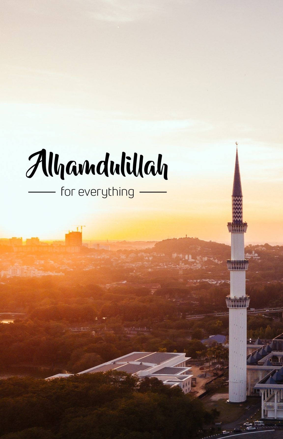 Alhamdulillah Sunset View, white mosque minaret, golden sunset sky, HD Phone Wallpaper