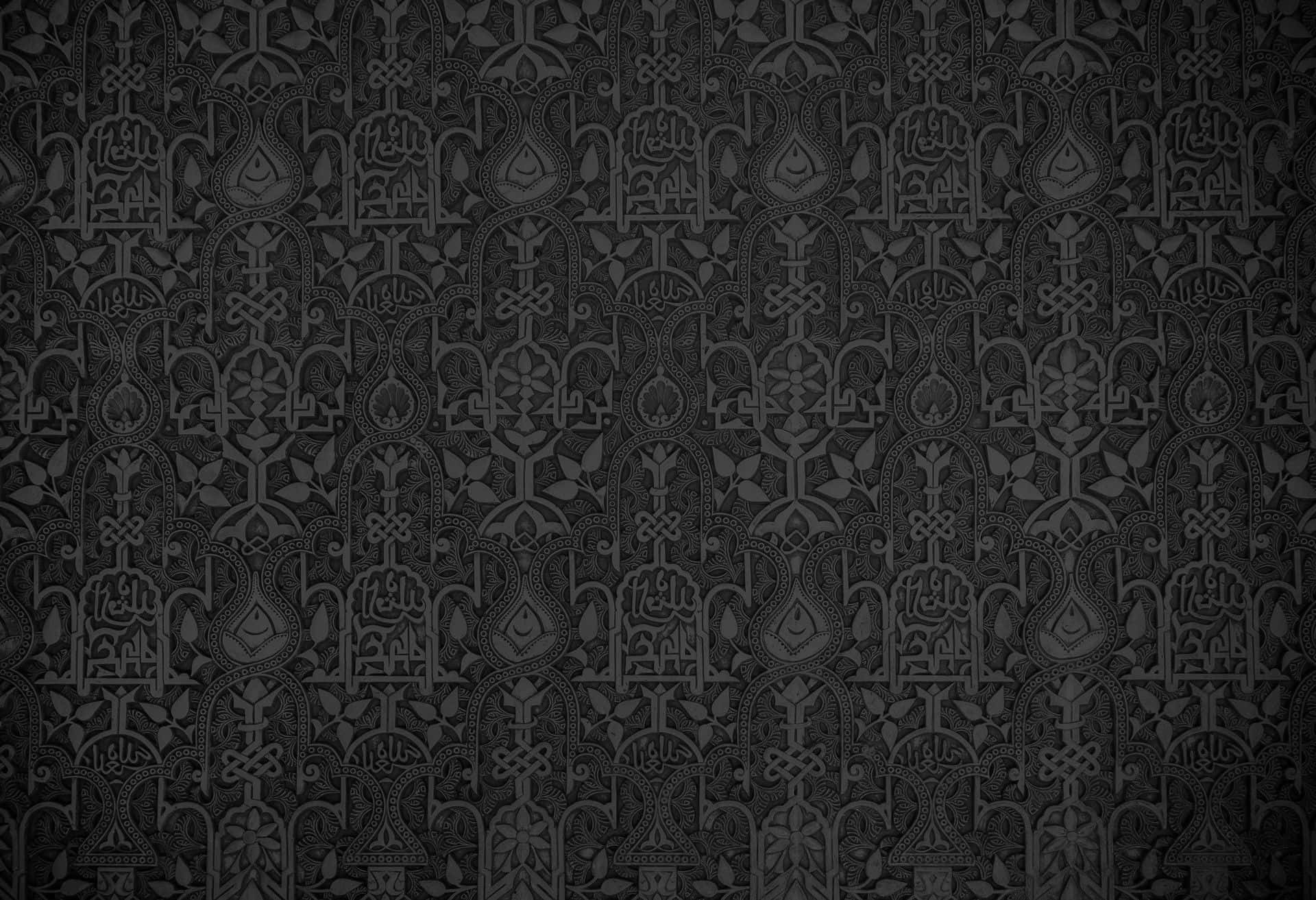 Arabic culture, dark monochrome, intricate repeating geometric and floral patterns, Full HD Desktop Wallpaper
