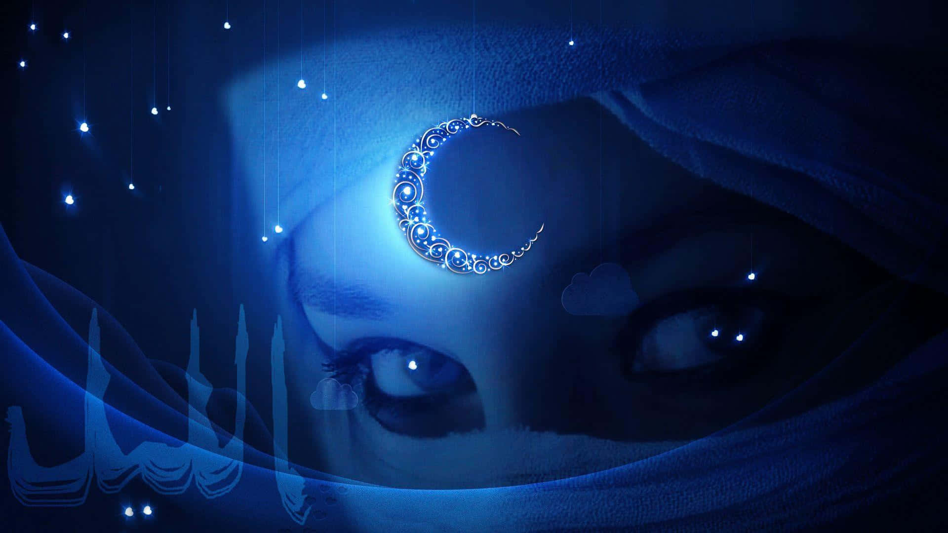 crescent moon, stars, blue veil, Full HD Desktop Wallpaper
