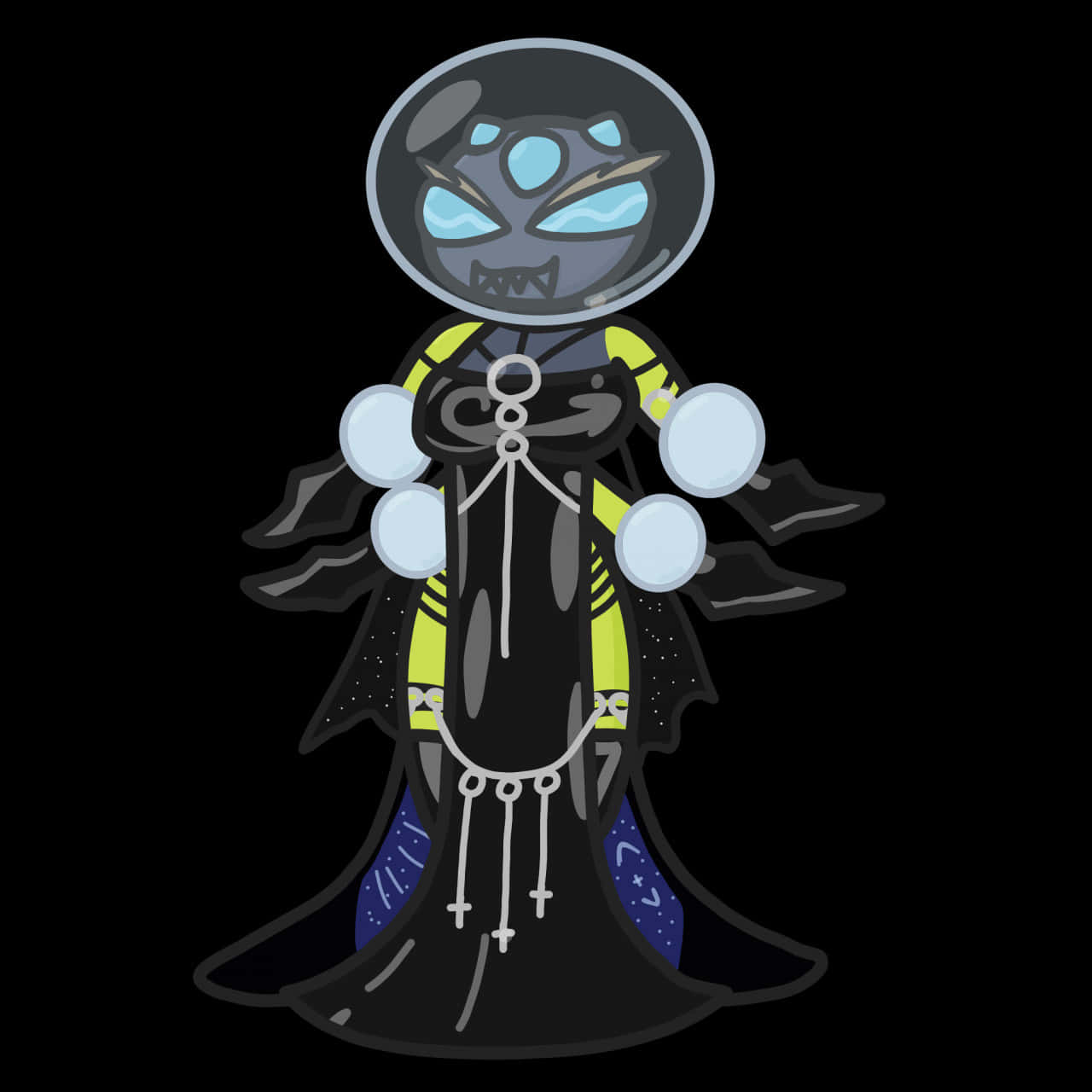 Slightly Gijinka Araquanid, black robe, glowing blue eyes, HD Desktop Wallpaper