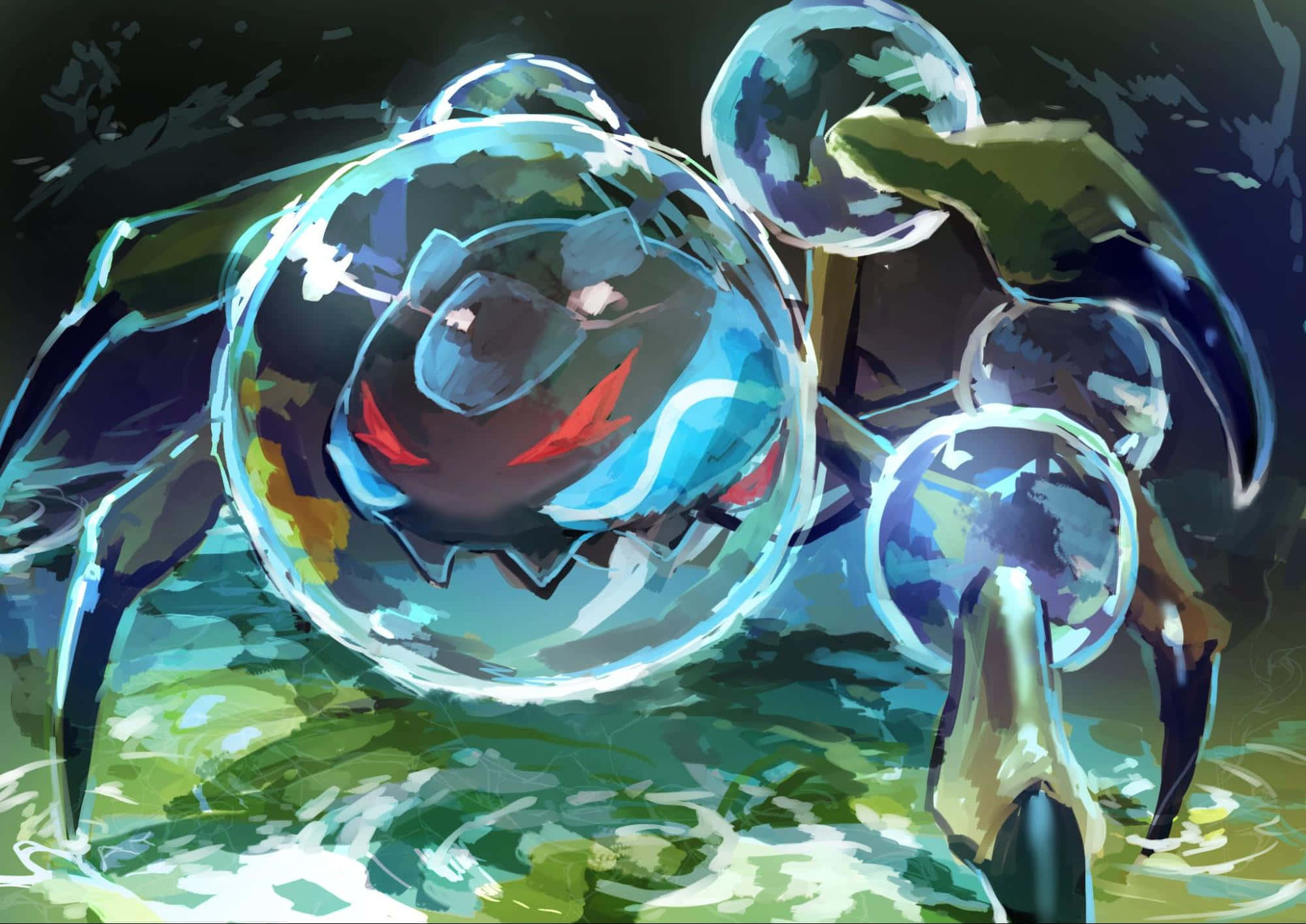 Araquanid, glowing blue bubbles, red eyes, Full HD Desktop Wallpaper