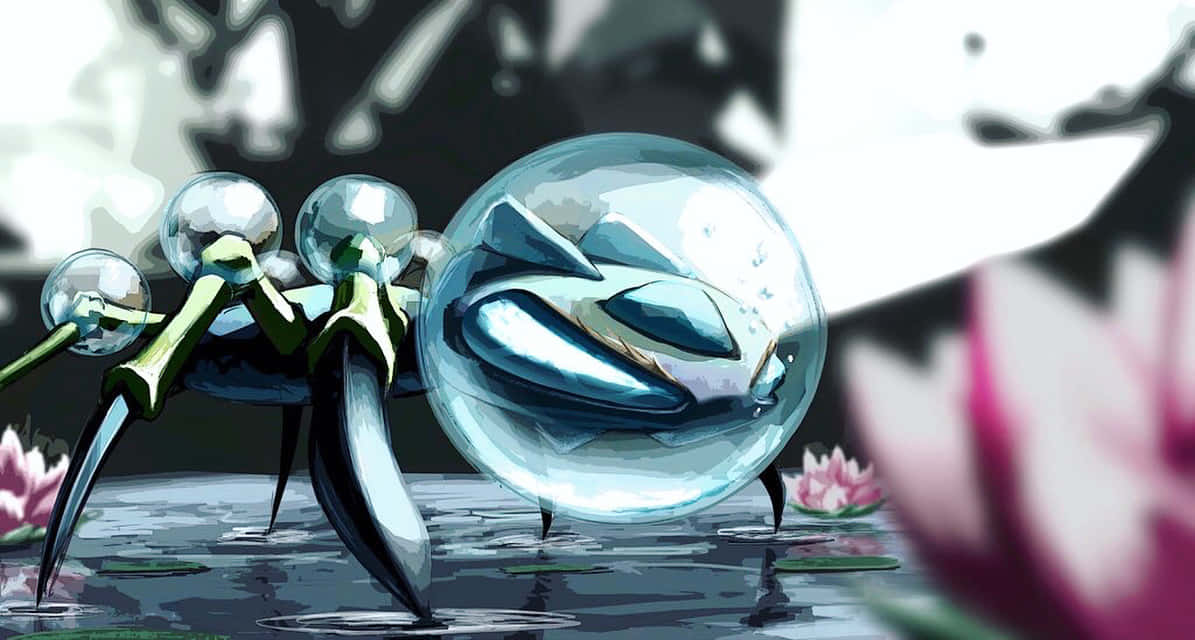 Araquanid, pink lotus flowers, metallic spider, SD Desktop Wallpaper