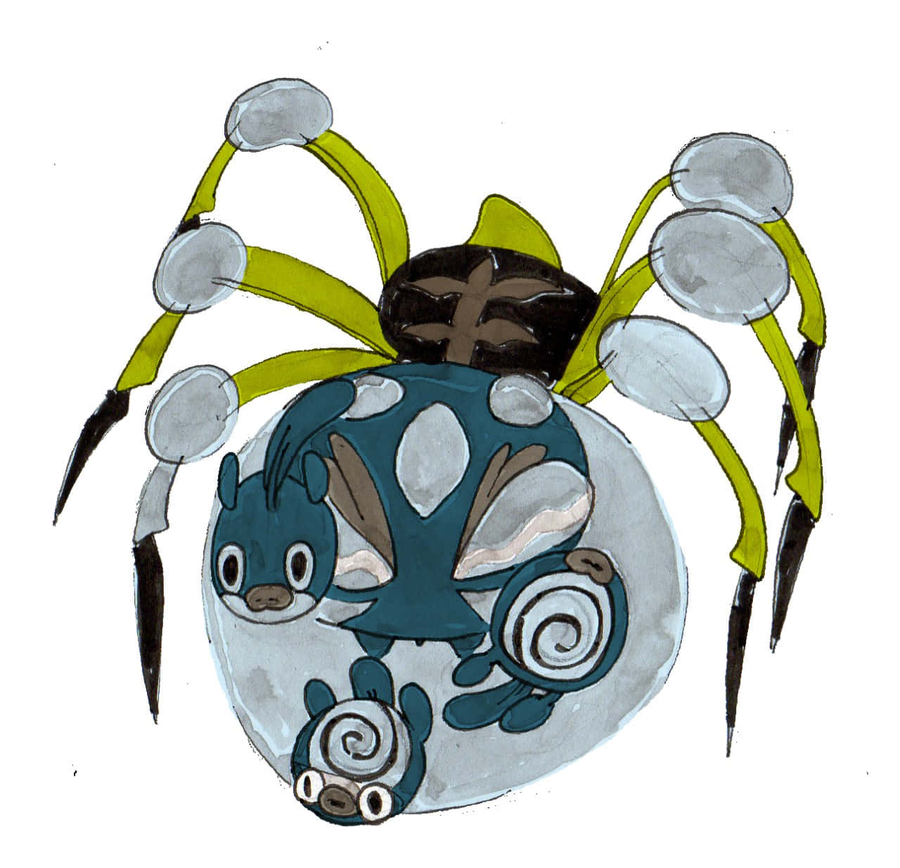 Araquanid, Poliwag, blue spiral-patterned, HD Desktop Wallpaper