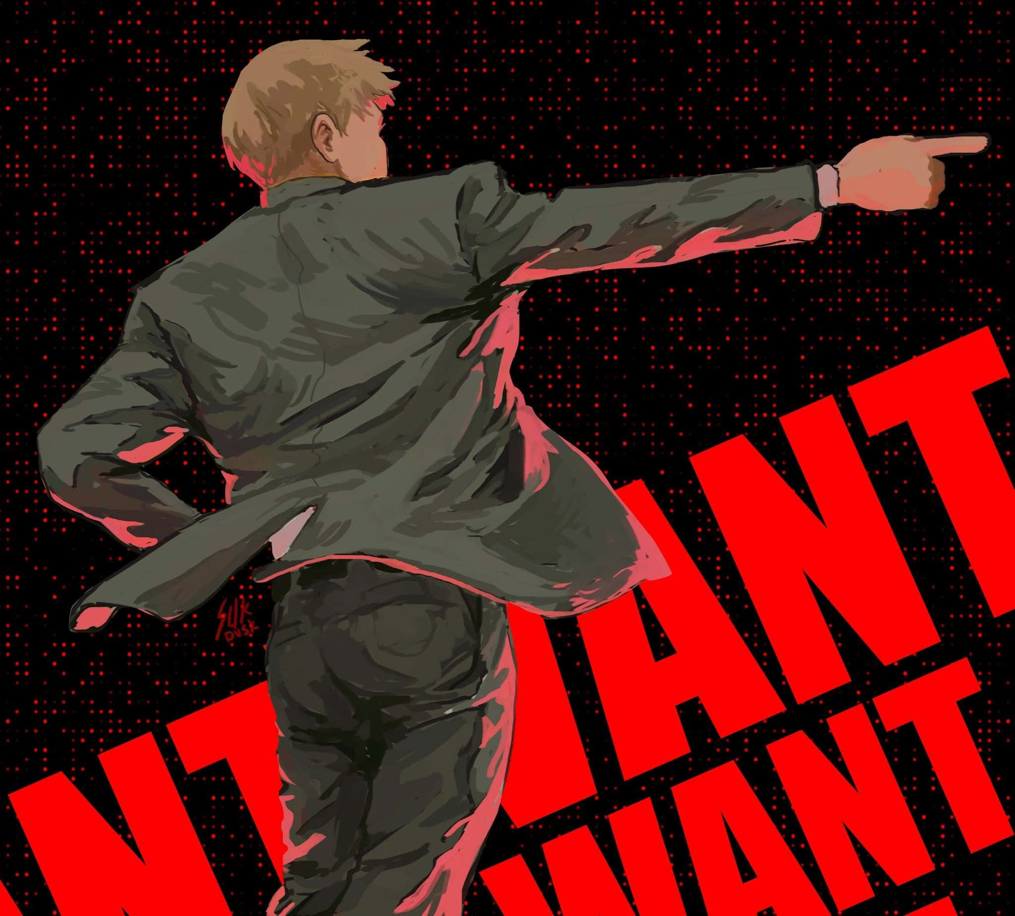 Arataka Reigen, dark coat, red dotted background, Full HD Desktop Wallpaper