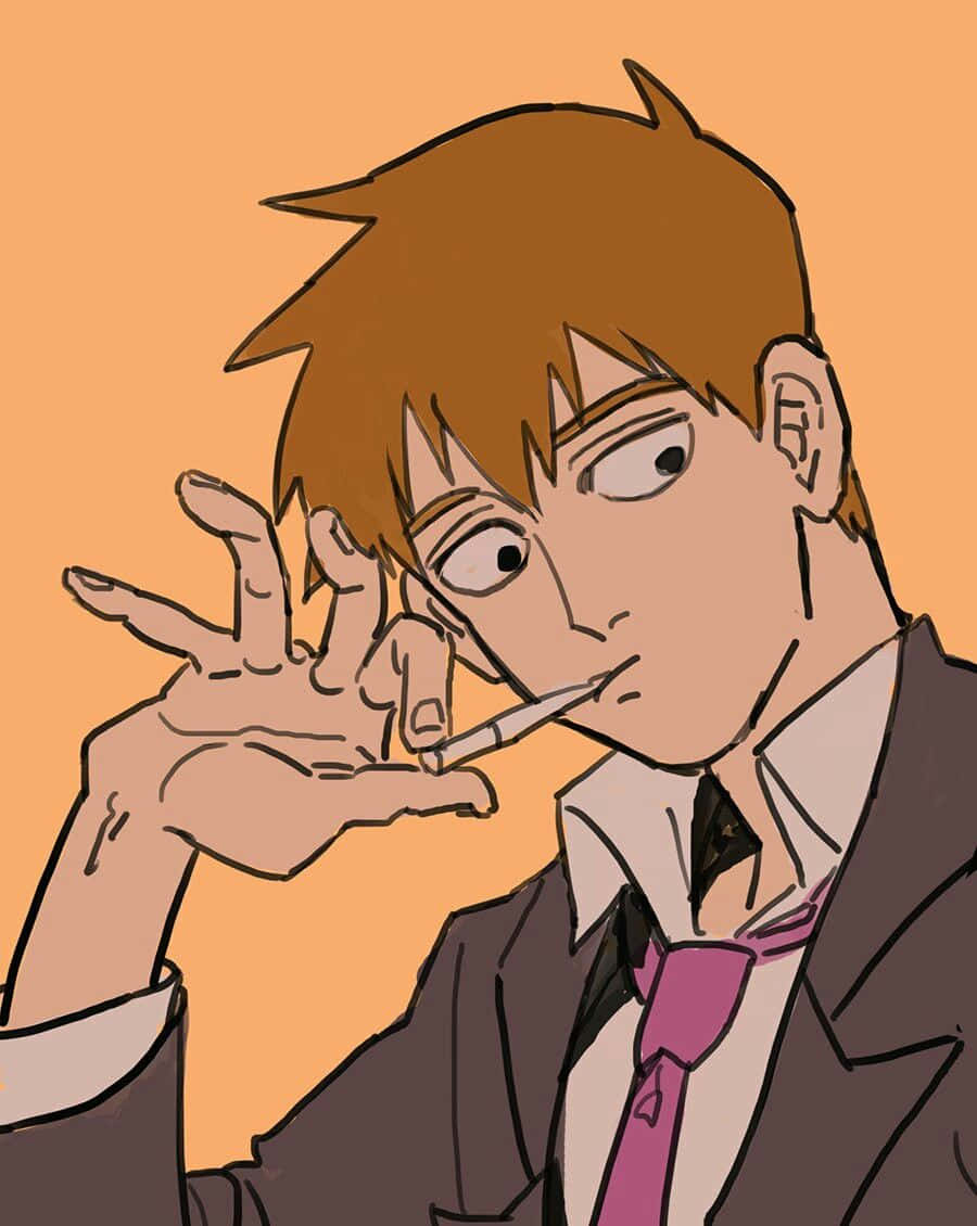Arataka Reigen, suit, pink tie, SD Phone Wallpaper