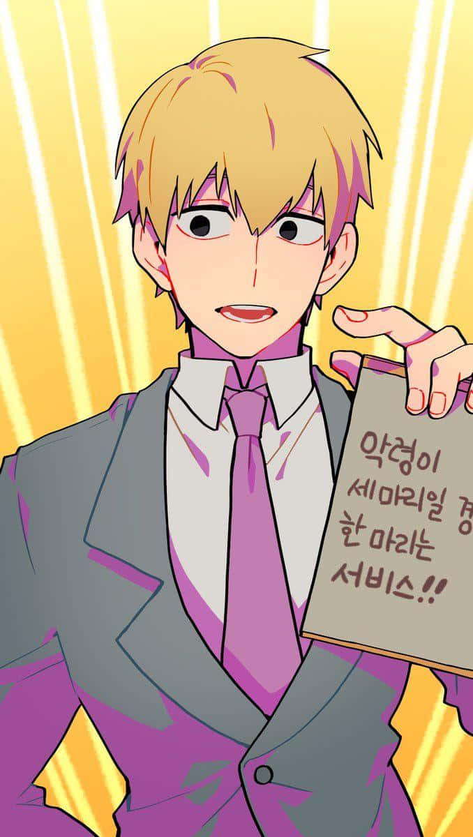 Arataka Reigen, blonde hair, suit, SD Phone Wallpaper