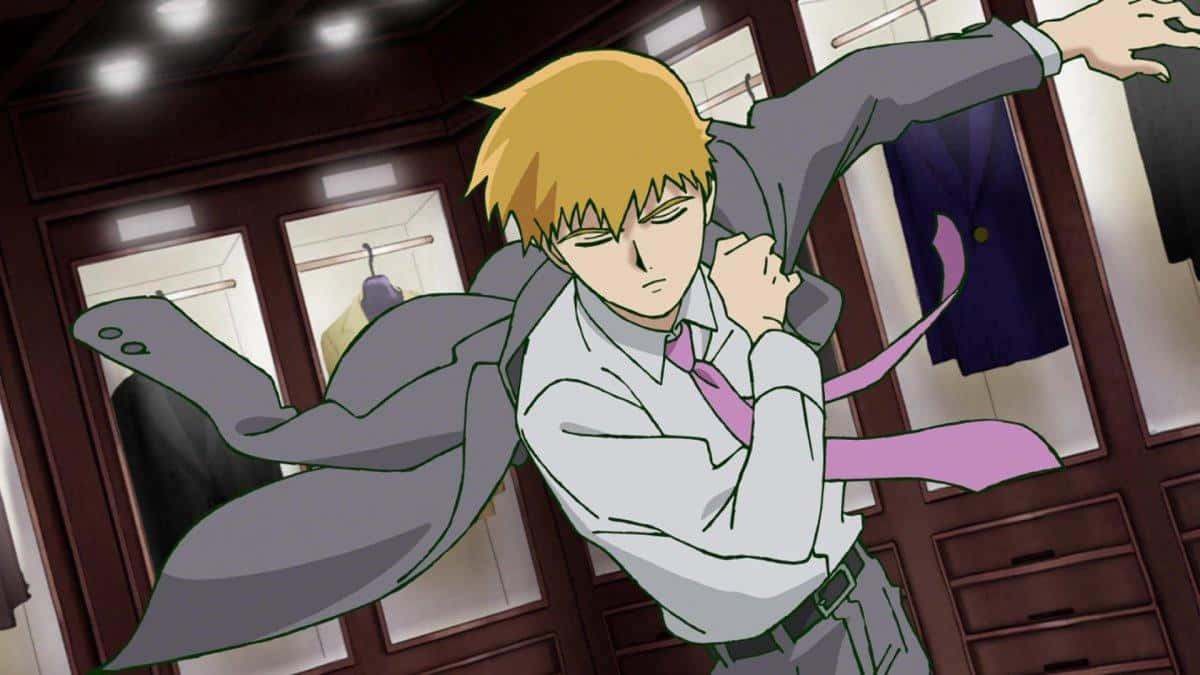 Arataka Reigen, blonde anime boy, white shirt, SD Desktop Wallpaper