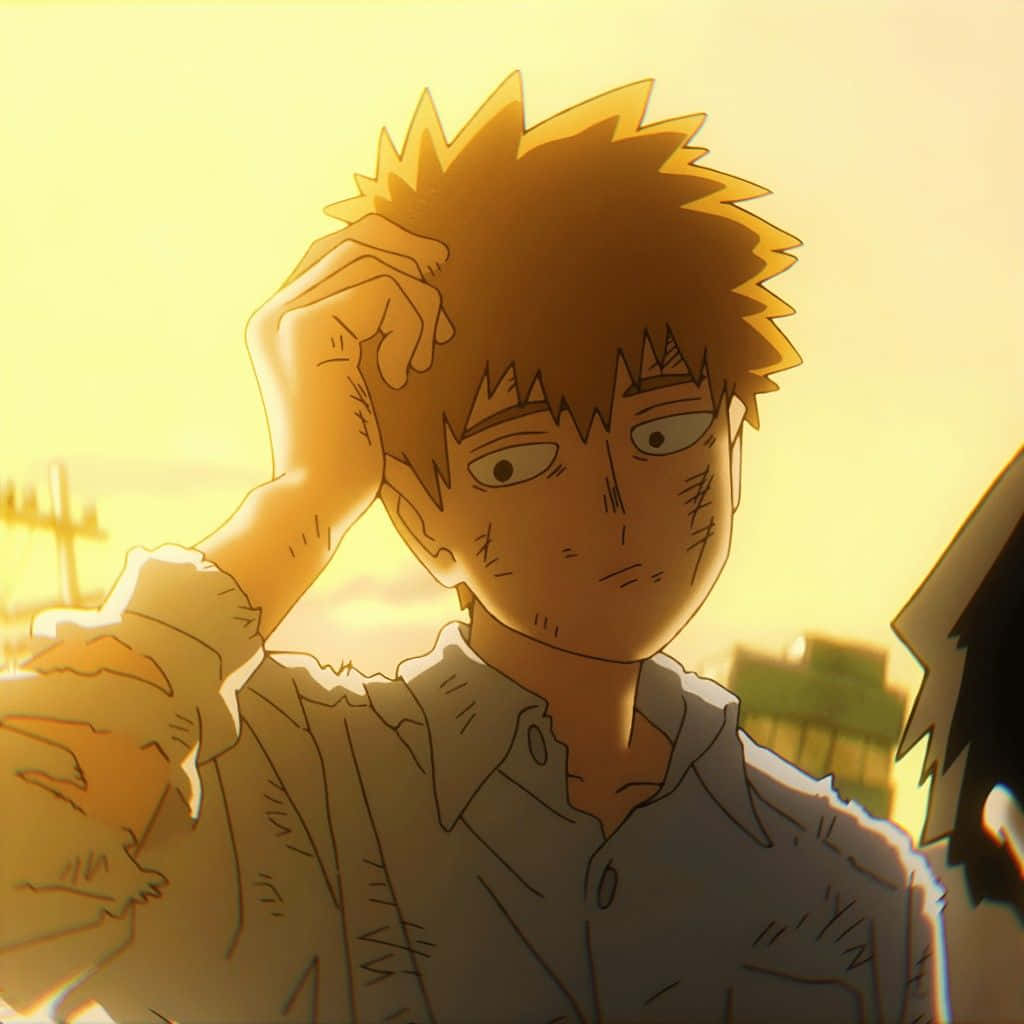 Arataka Reigen, spiky-haired anime boy, tired eyes, SD Desktop Wallpaper