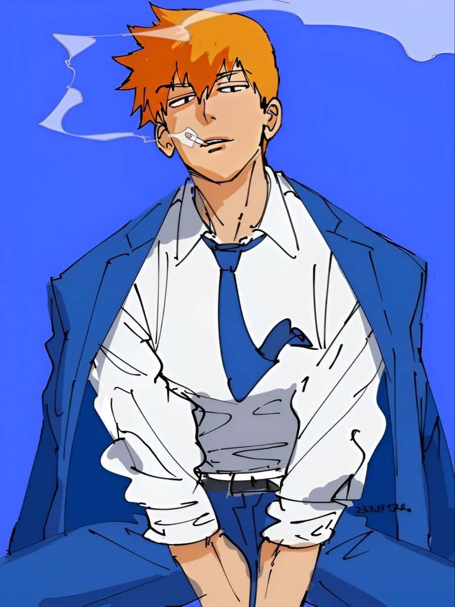 Arataka Reigen, spiky orange hair, cigarette, SD Phone Wallpaper
