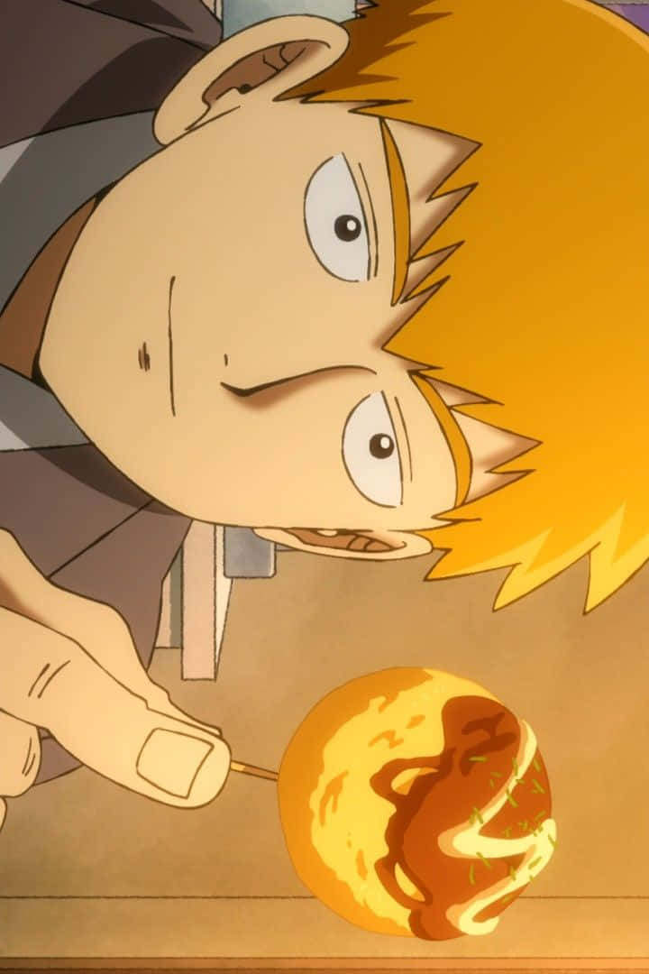 Arataka Reigen, spiky blonde hair, skewered donut, SD Phone Wallpaper