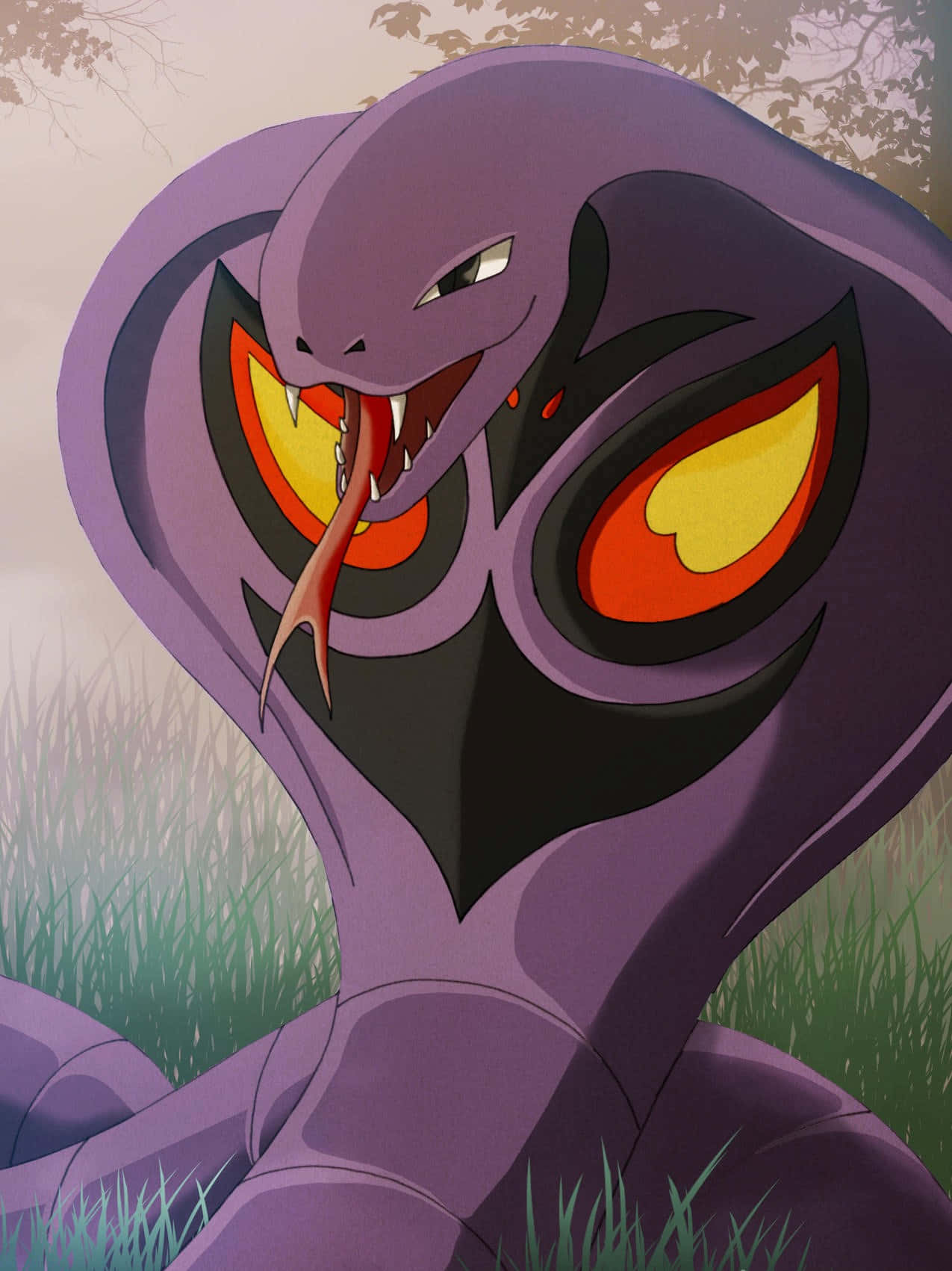 Arbok, purple snake, glowing orange eyes, HD Phone Wallpaper