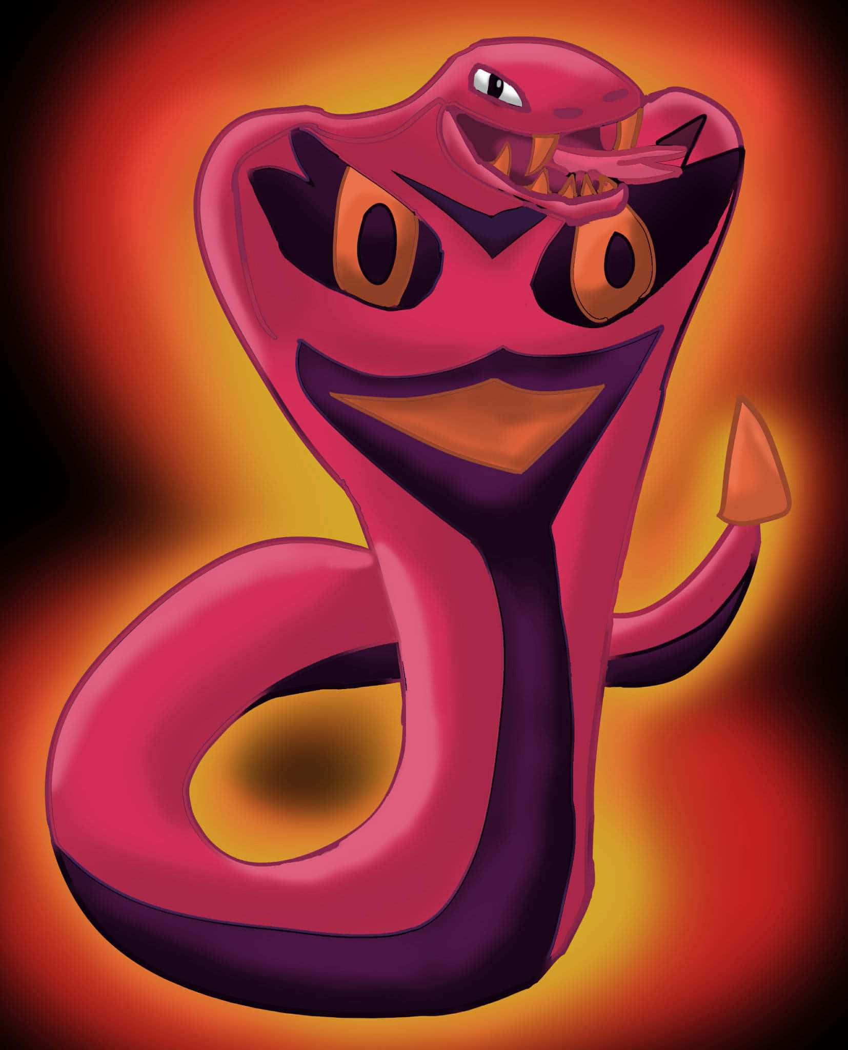 glowing red arbok, pink cobra, glowing orange eyes, Full HD Phone Wallpaper