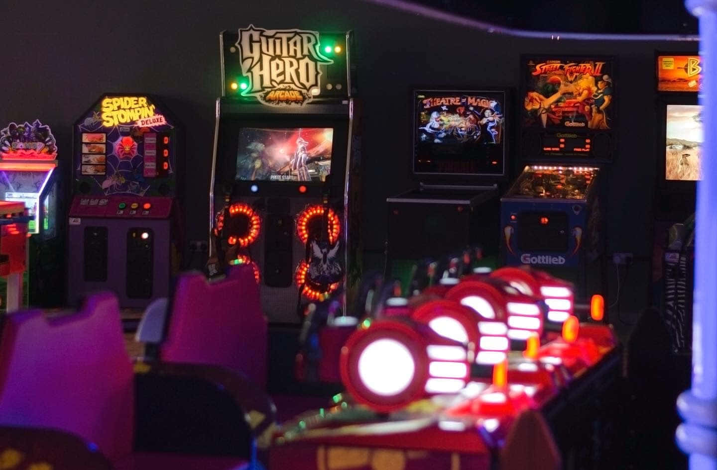 arcade machines, neon lights, retro consoles, HD Desktop Wallpaper