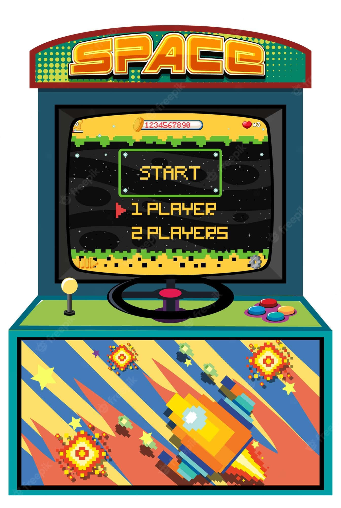 SPACE, retro arcade machine, pixel art rocket, Full HD Phone Wallpaper
