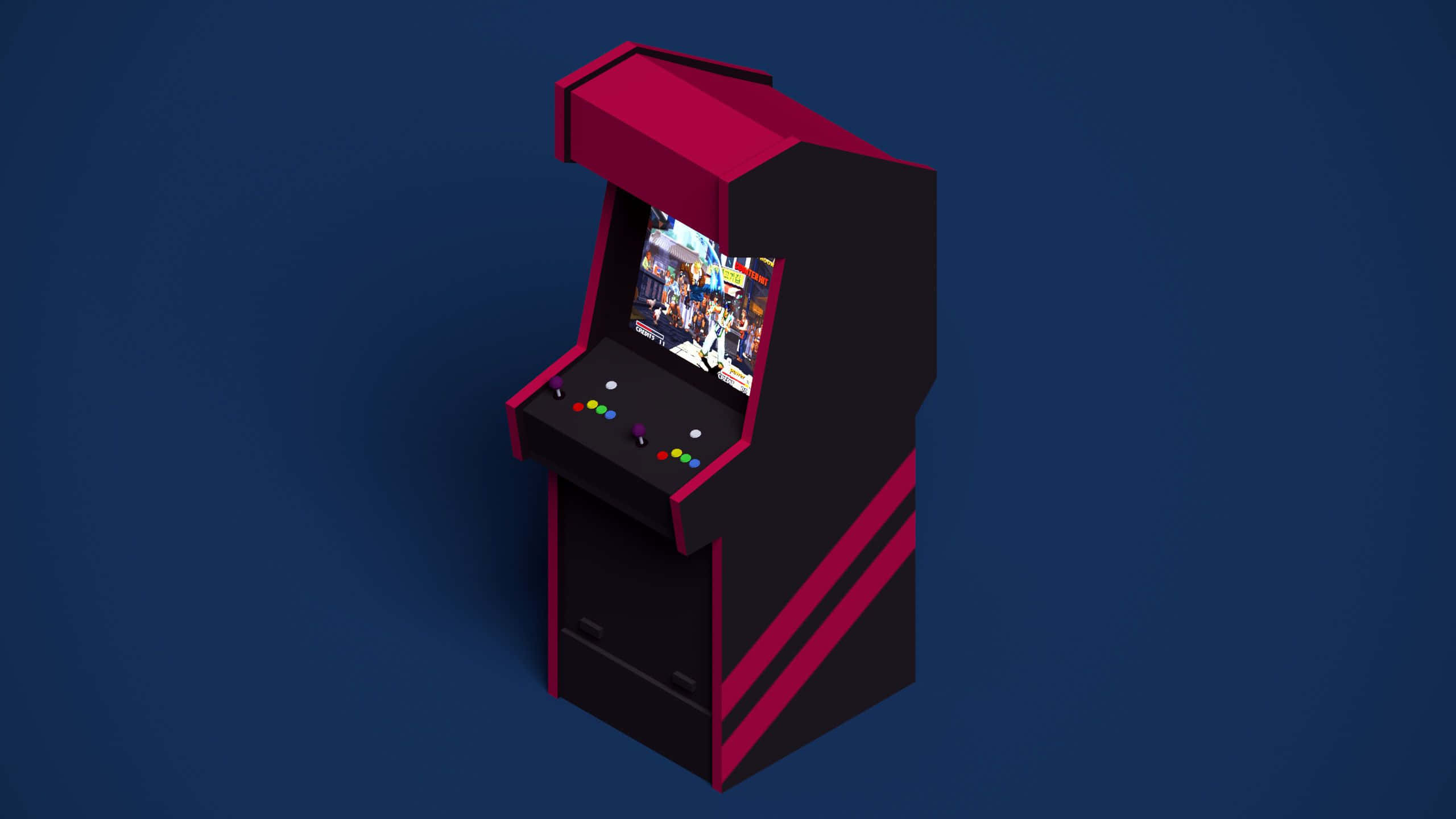 arcade aesthetic, black and magenta arcade machine, colorful buttons, 2K Desktop Wallpaper