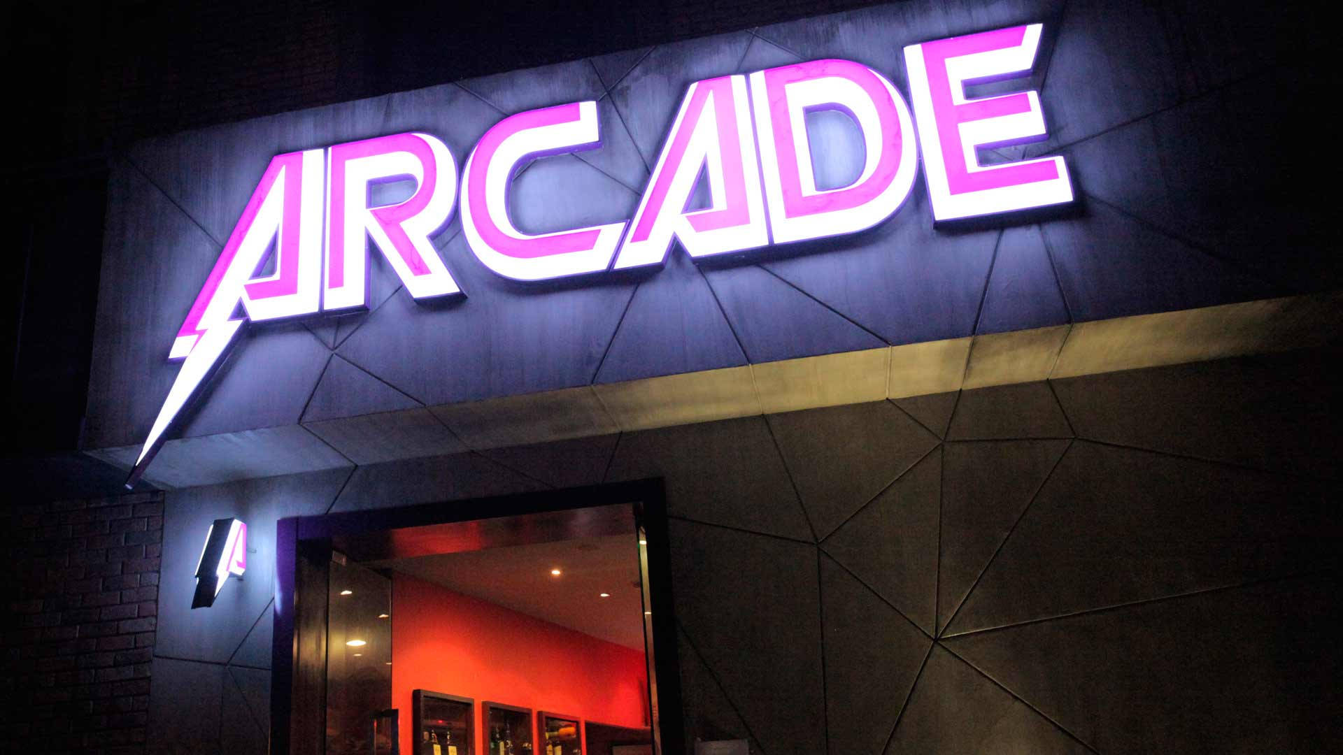 Arcade, pink neon, night, Full HD Desktop Wallpaper