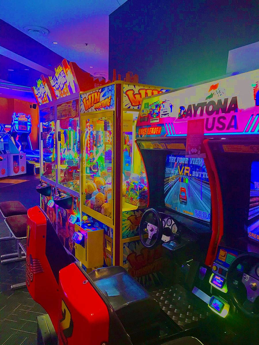 Arcade, neon lights, gaming lounge, SD Phone Wallpaper