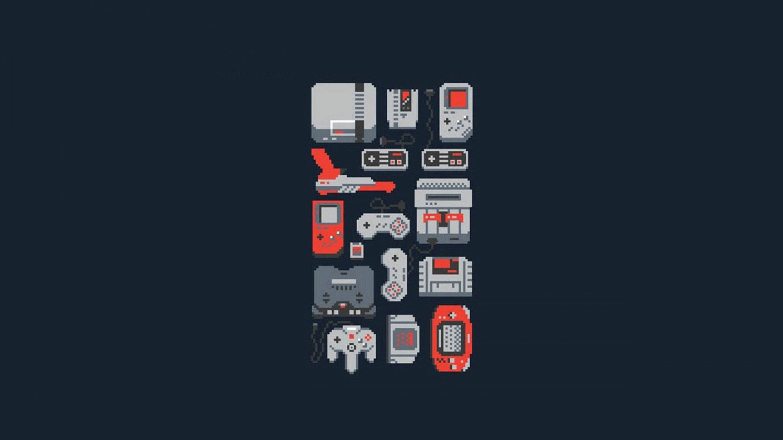 Arcade, pixel-art, classic gaming consoles, 2K Desktop Wallpaper