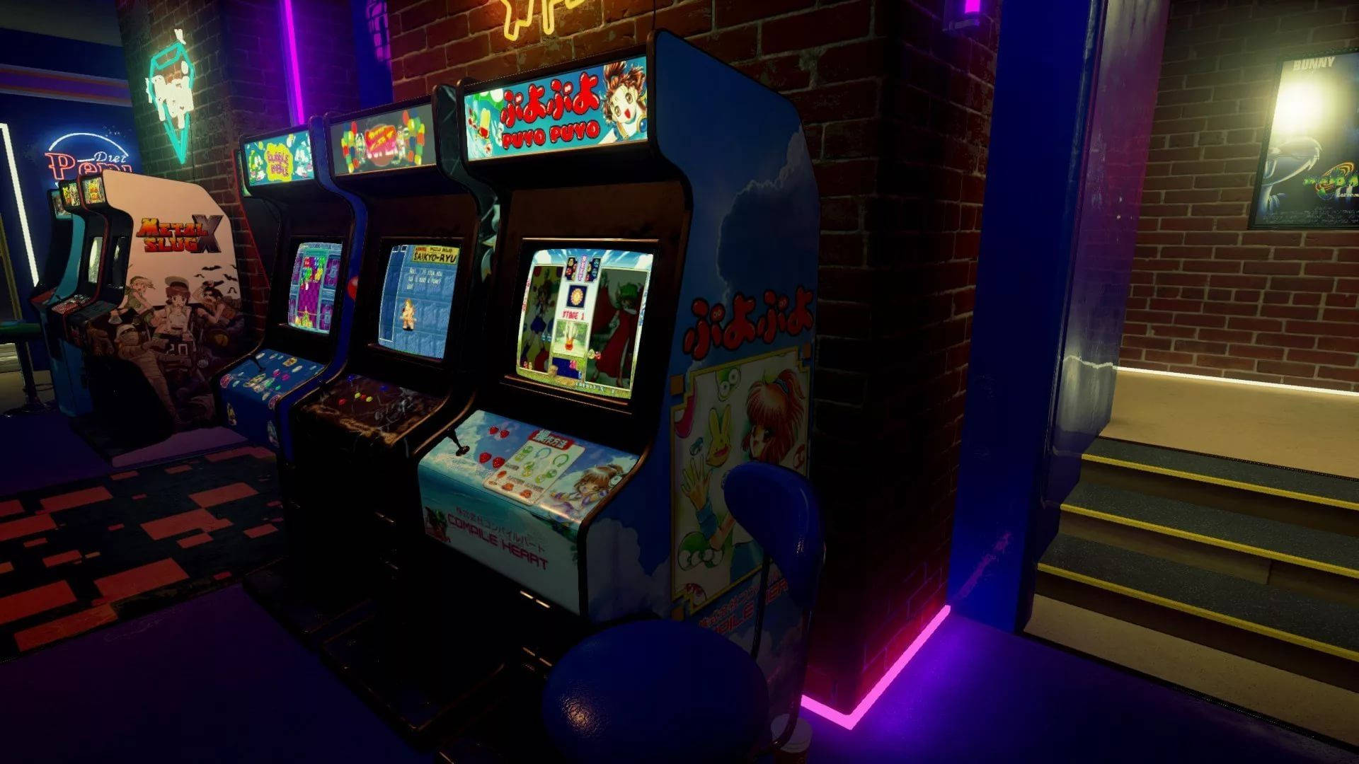 Arcade, neon lights, retro gaming lounge, Full HD Desktop Wallpaper