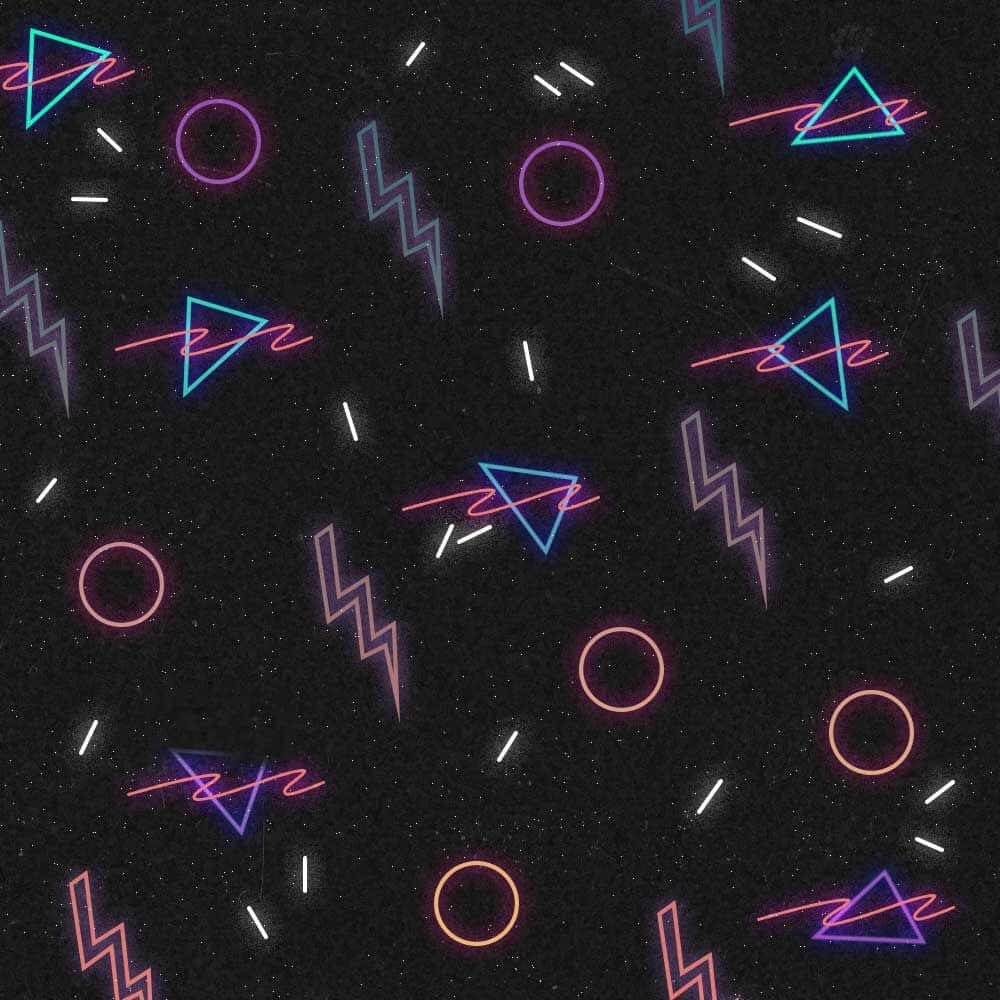 80s retro arcade, neon geometric shapes, speckled black background, SD Desktop Wallpaper