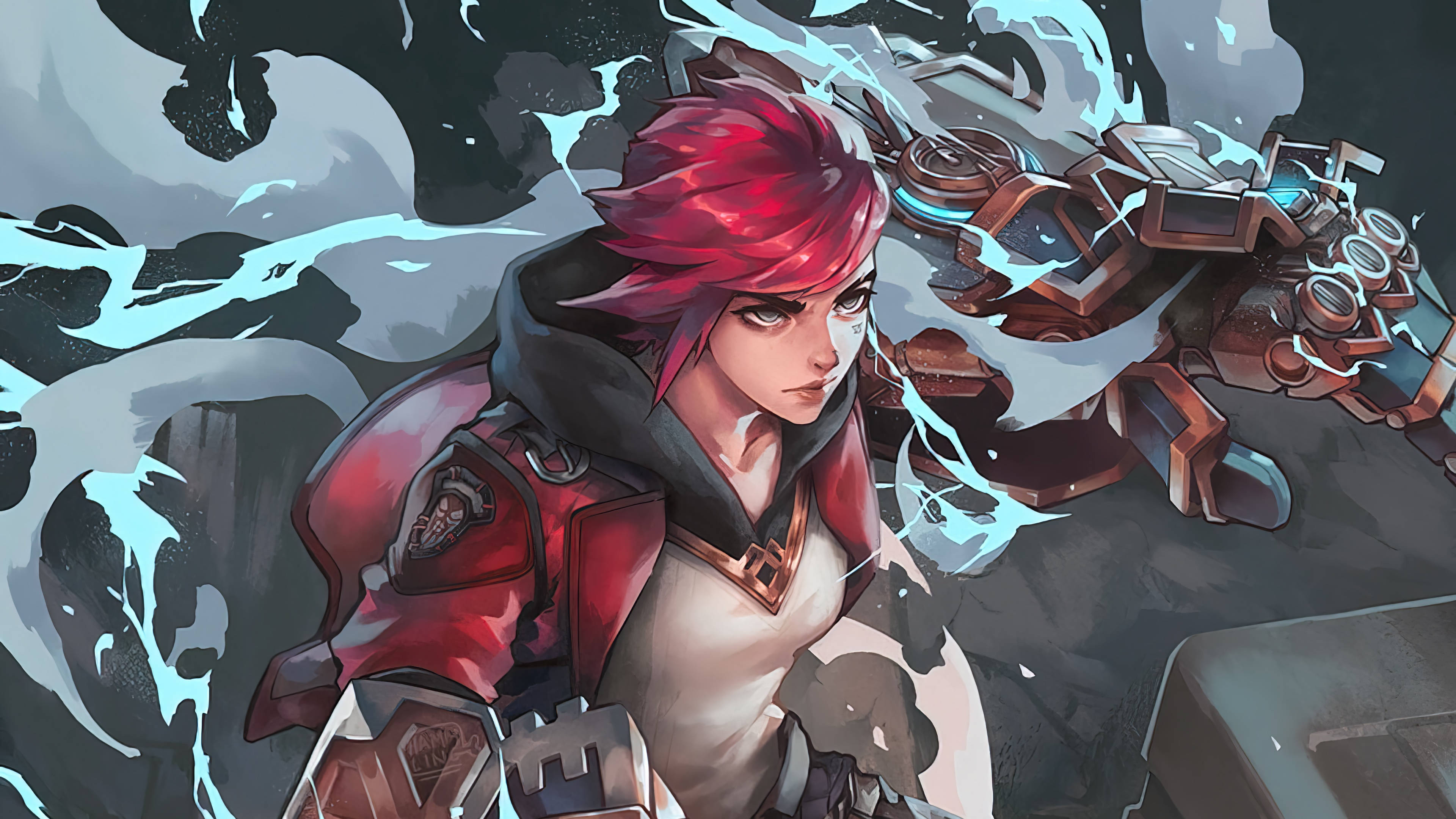 Arcane League Of Legends, red-haired warrior, red armor, 4K Desktop Wallpaper