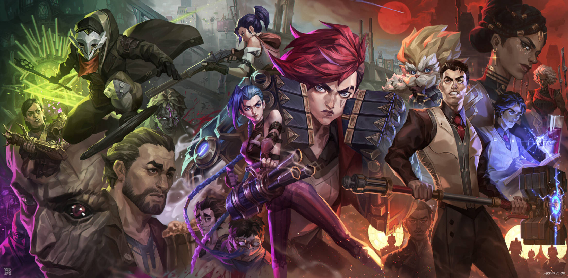 Arcane League Of Legends, fantasy characters, glowing weapons, Full HD Desktop Wallpaper