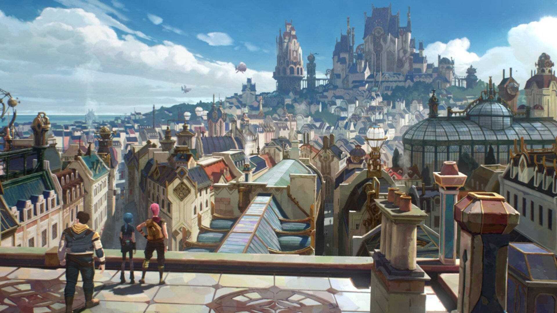 Arcane League Of Legends, gleaming city, rooftop, Full HD Desktop Wallpaper
