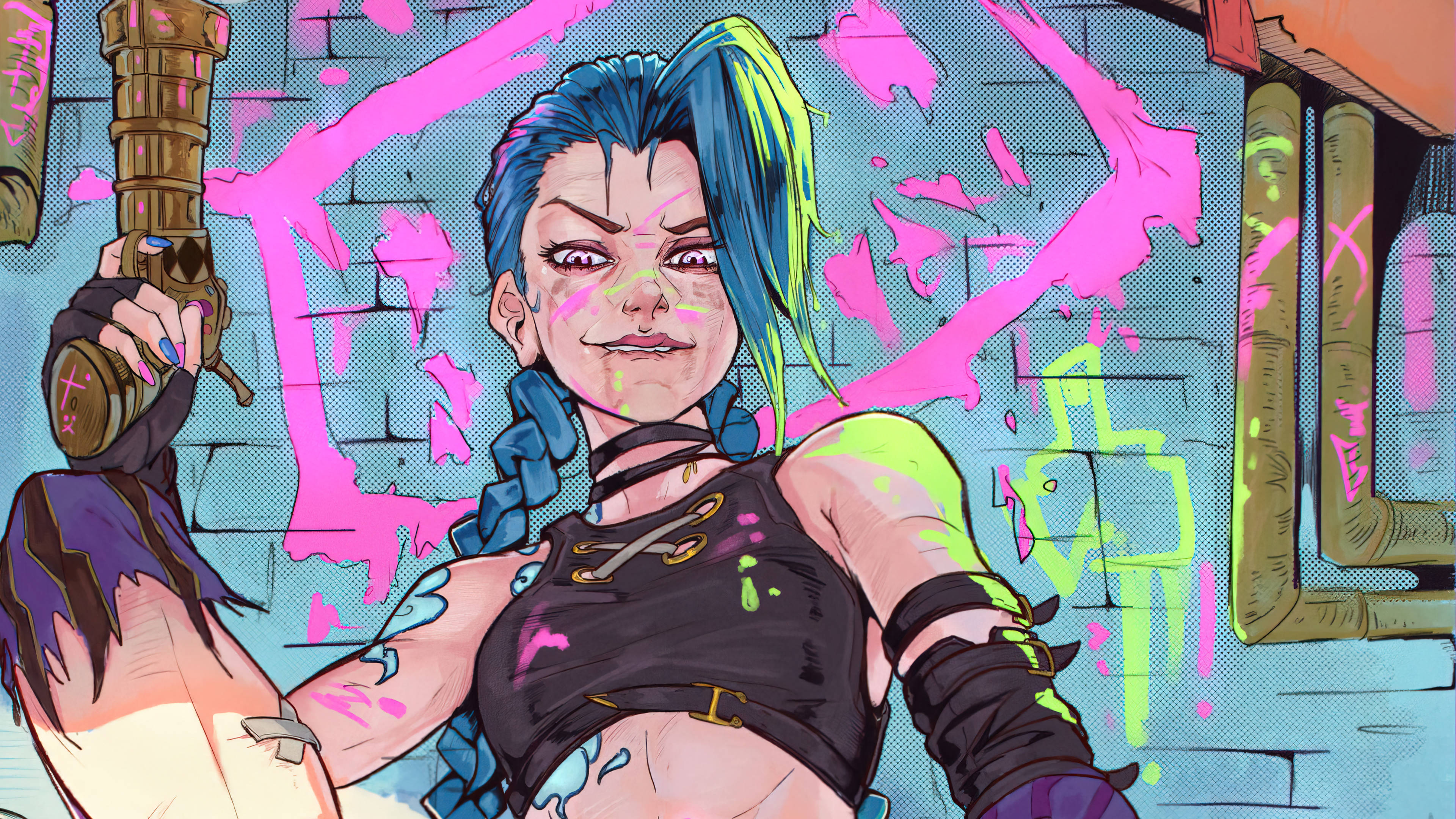Arcane League Of Legends, anime woman, blue and green hair, 4K Desktop Wallpaper